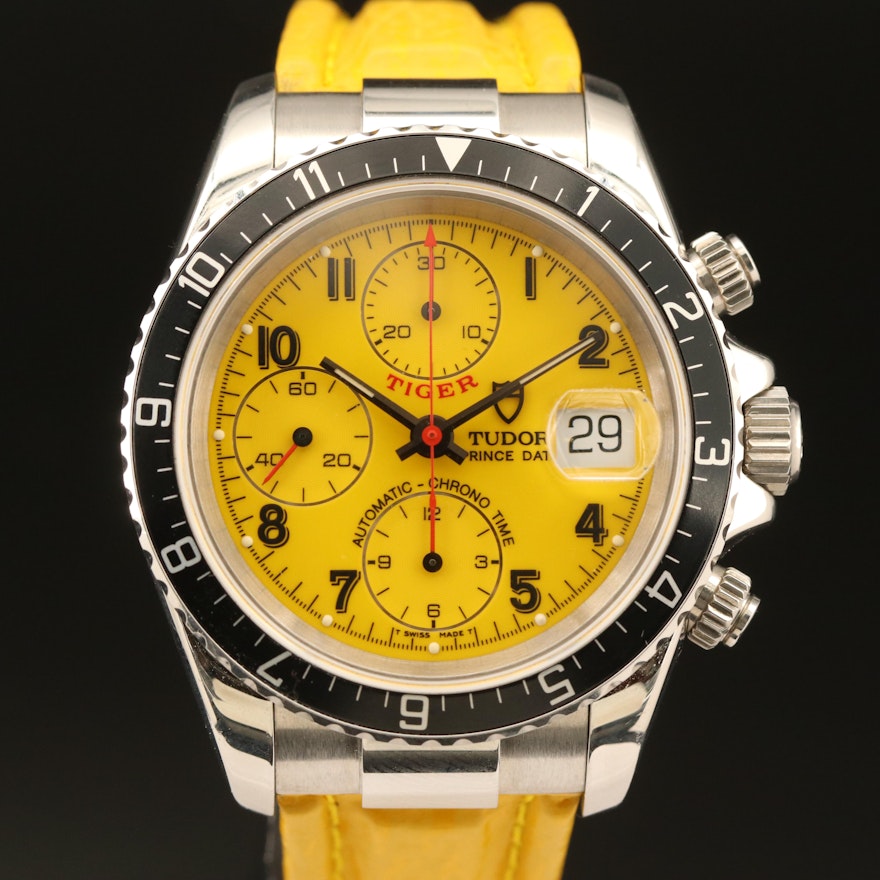 Tudor Tiger Prince Chronograph Date Yellow Dial Steel Automatic Wristwatch