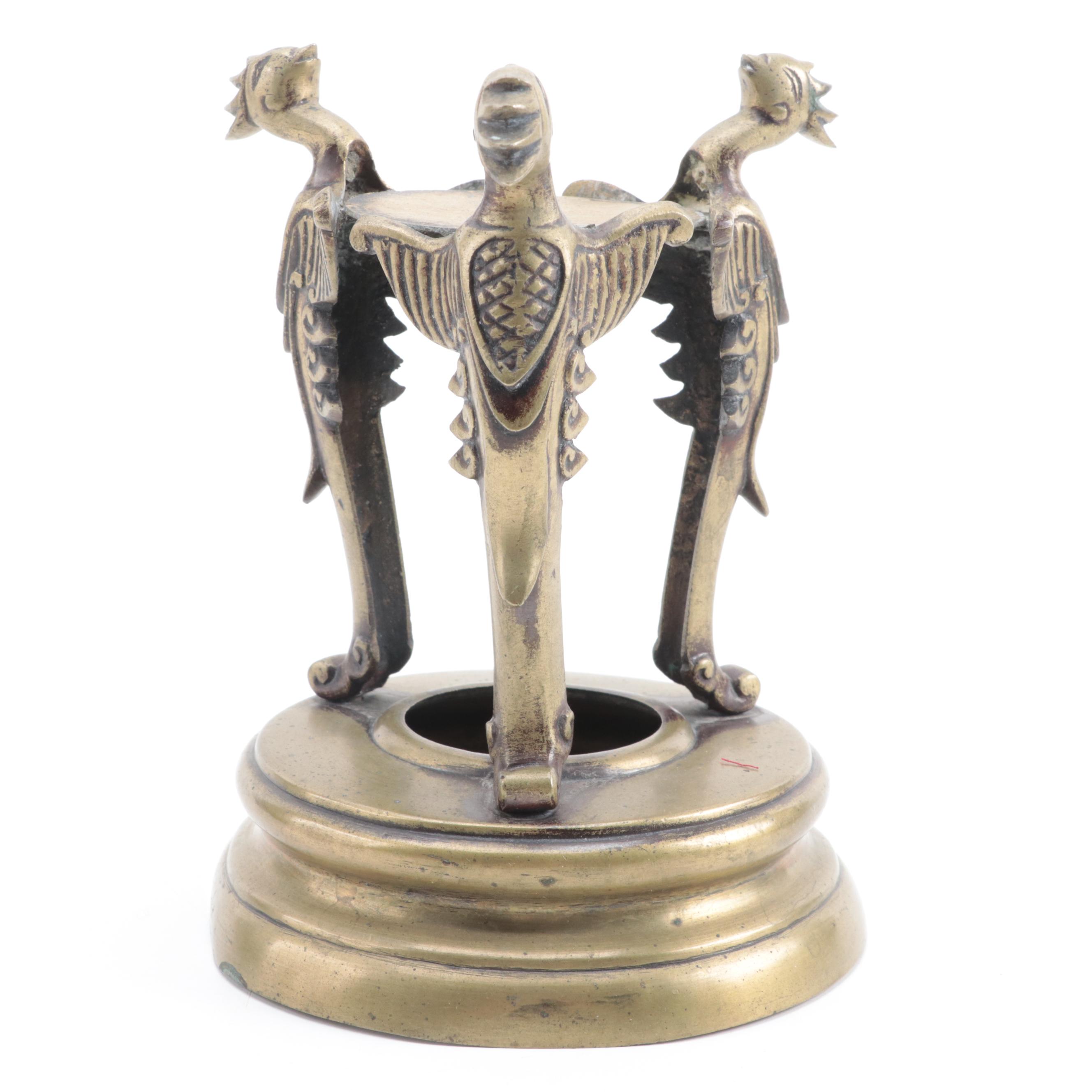 Chinese Hollow Cast Gilt Bronze Vase Stand with Phoenix Supports, Early 20th C