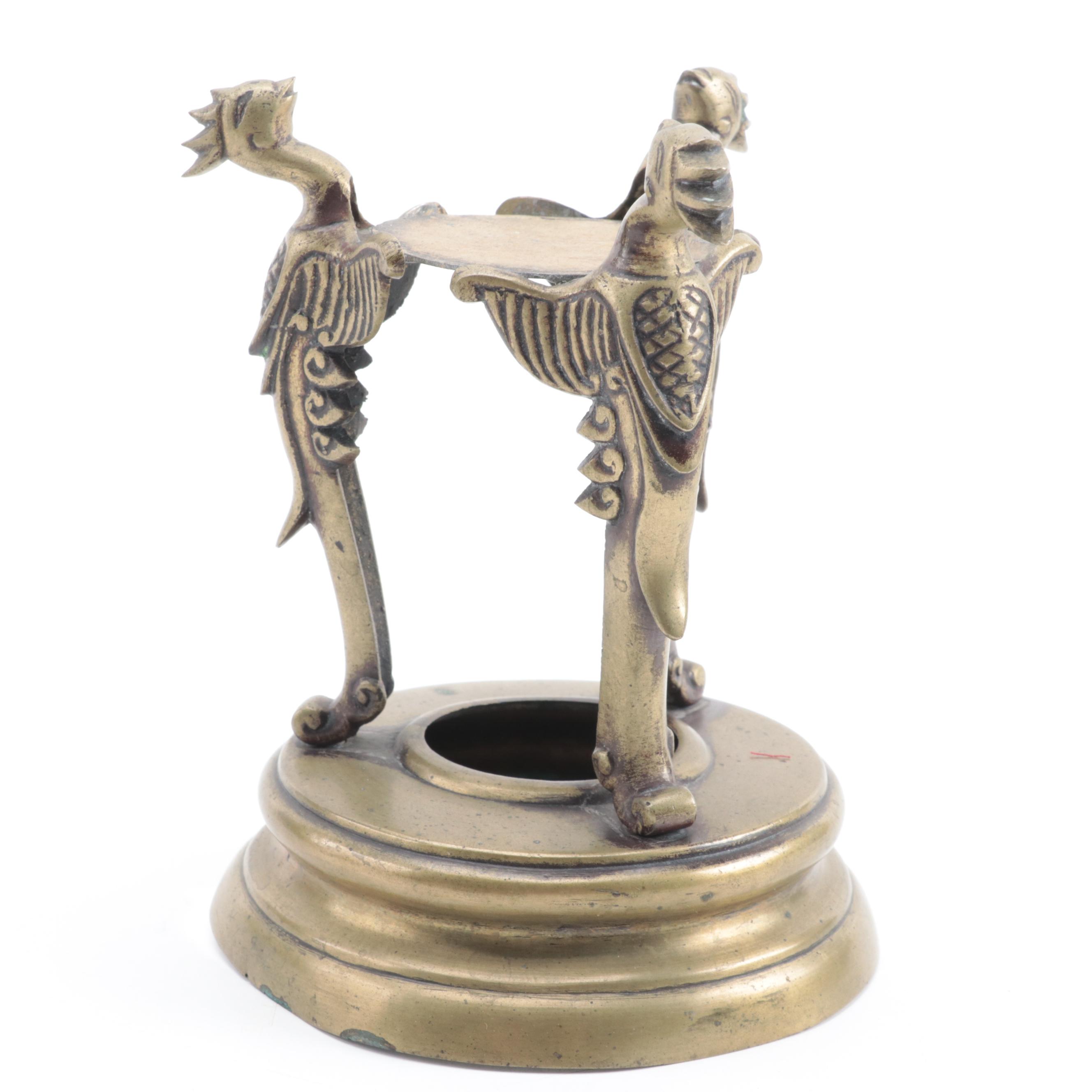 Chinese Hollow Cast Gilt Bronze Vase Stand with Phoenix Supports, Early 20th C