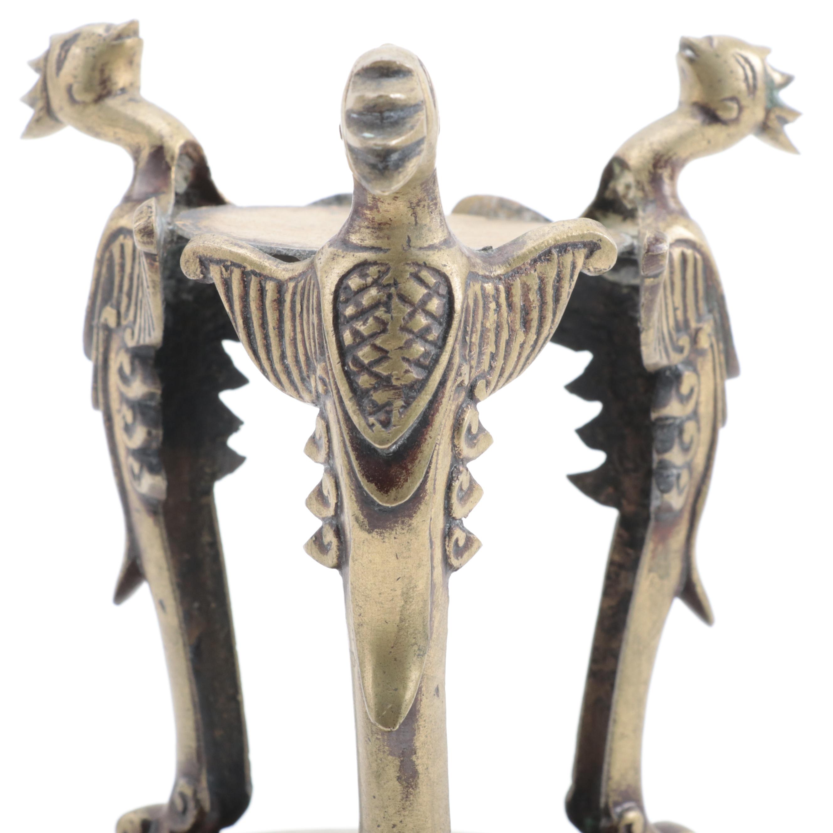 Chinese Hollow Cast Gilt Bronze Vase Stand with Phoenix Supports, Early 20th C