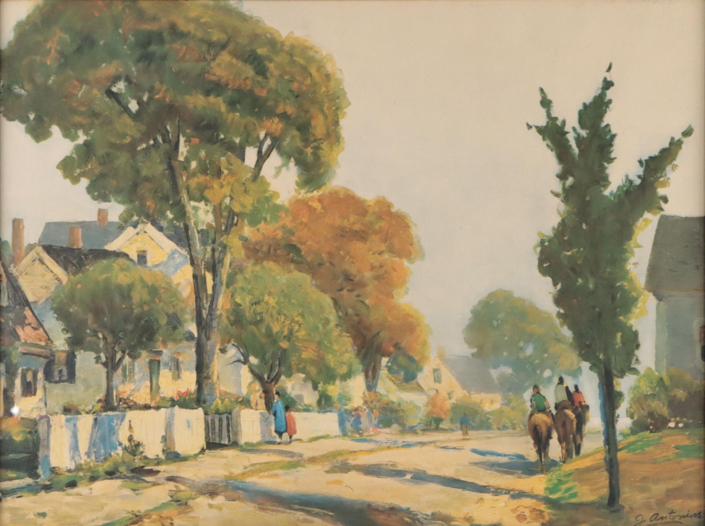 Offset Lithograph After J. Antonius of Neighborhood Street Scene