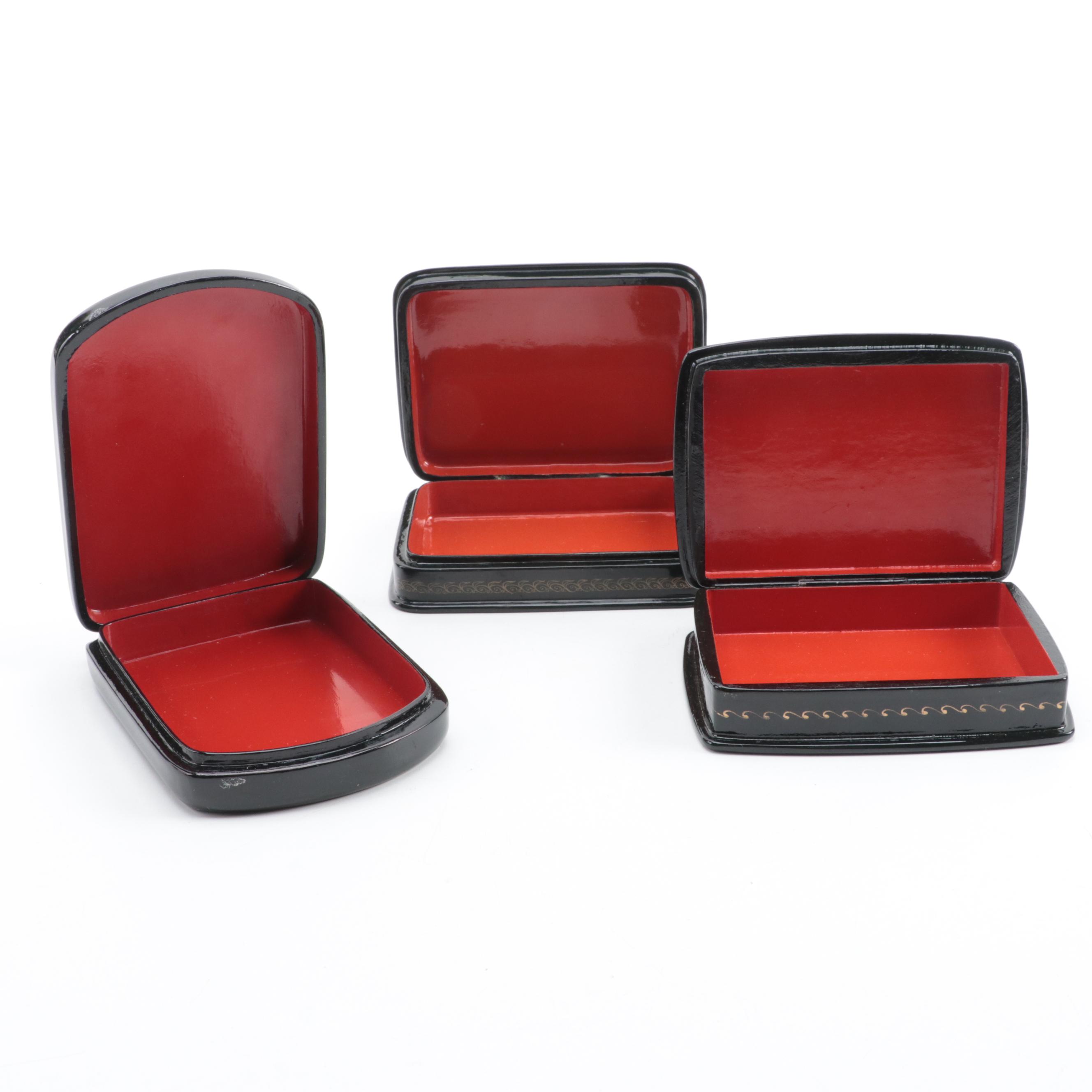 Russian Palekh Hand-Painted Fairytale Lacquer Boxes