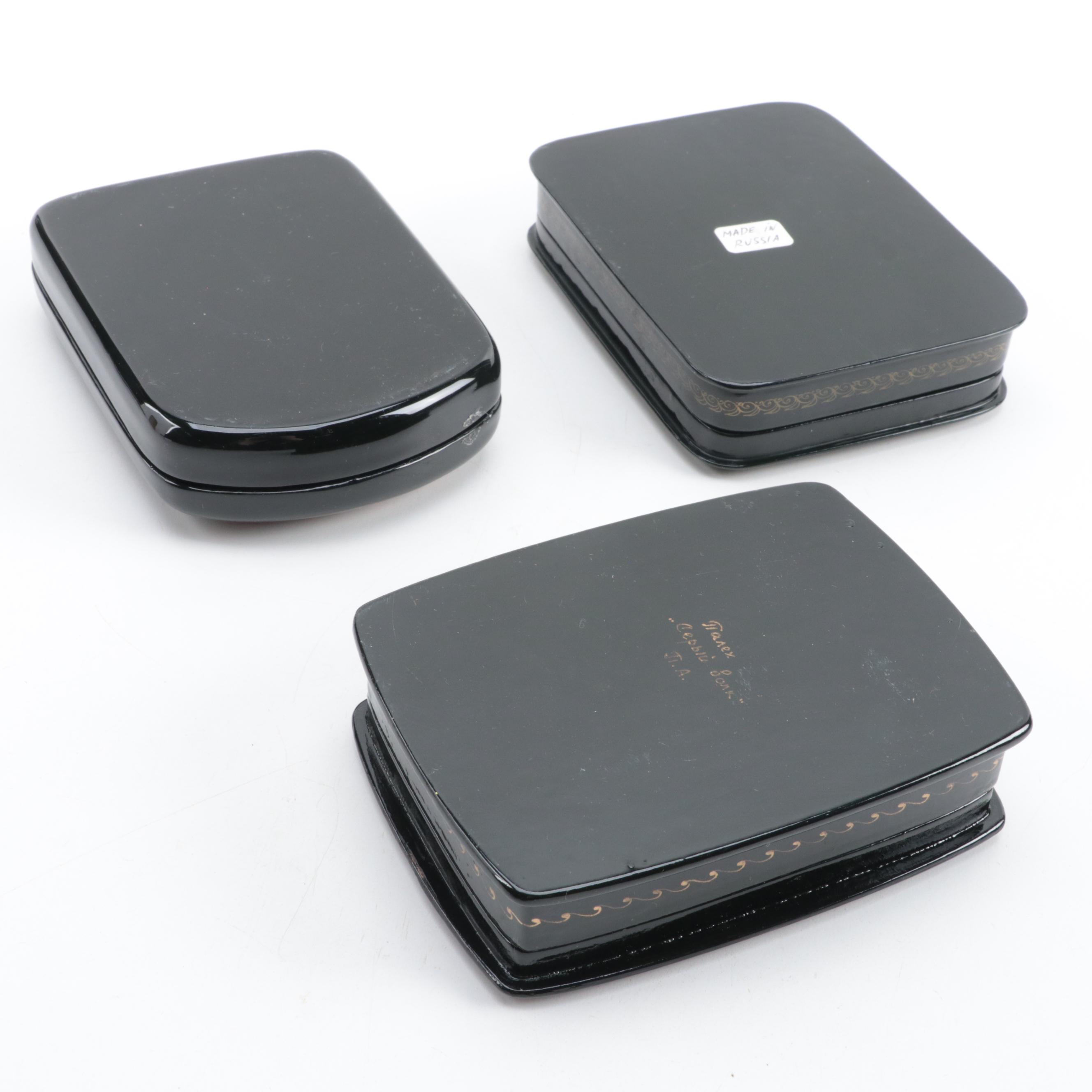 Russian Palekh Hand-Painted Fairytale Lacquer Boxes