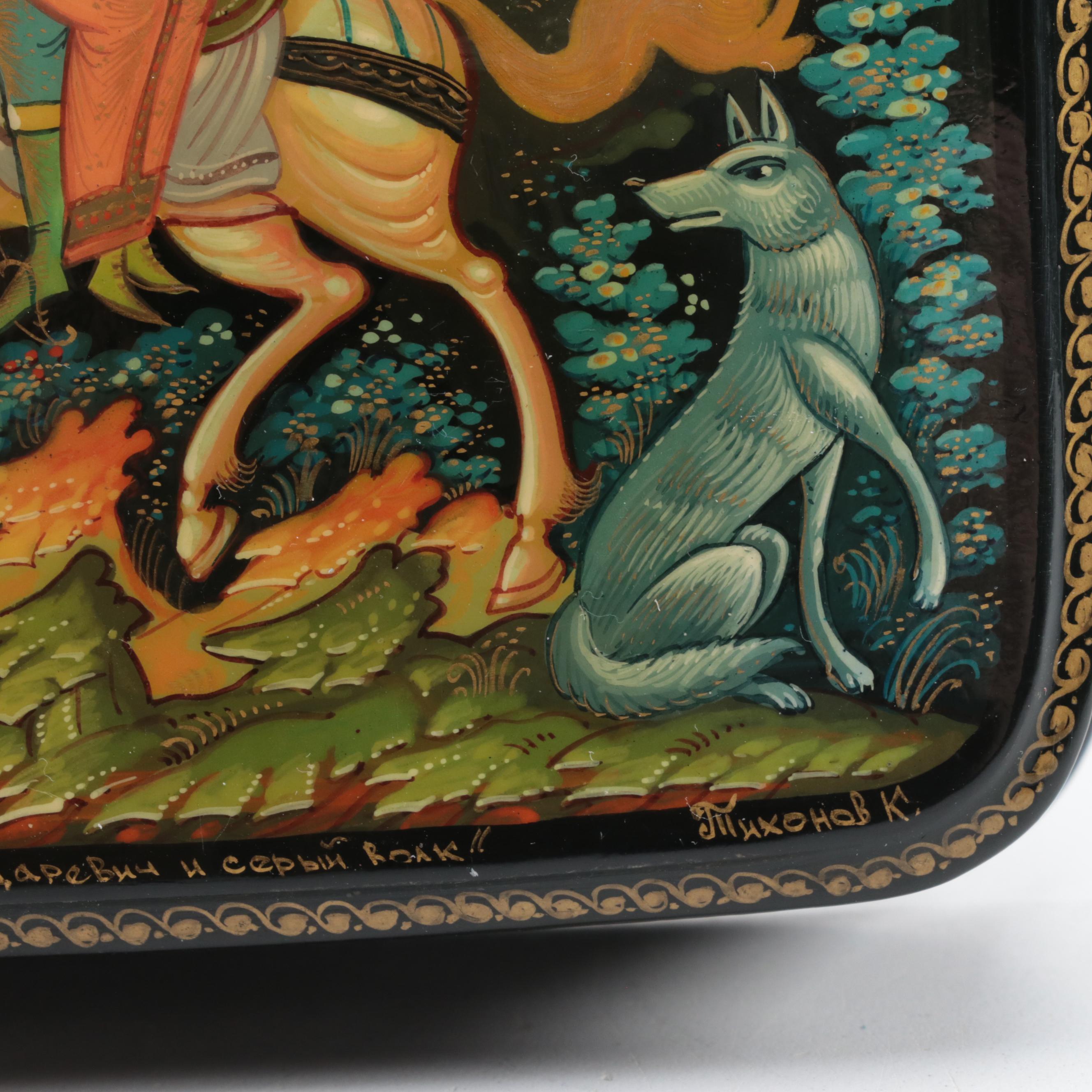 Russian Palekh Hand-Painted Fairytale Lacquer Boxes