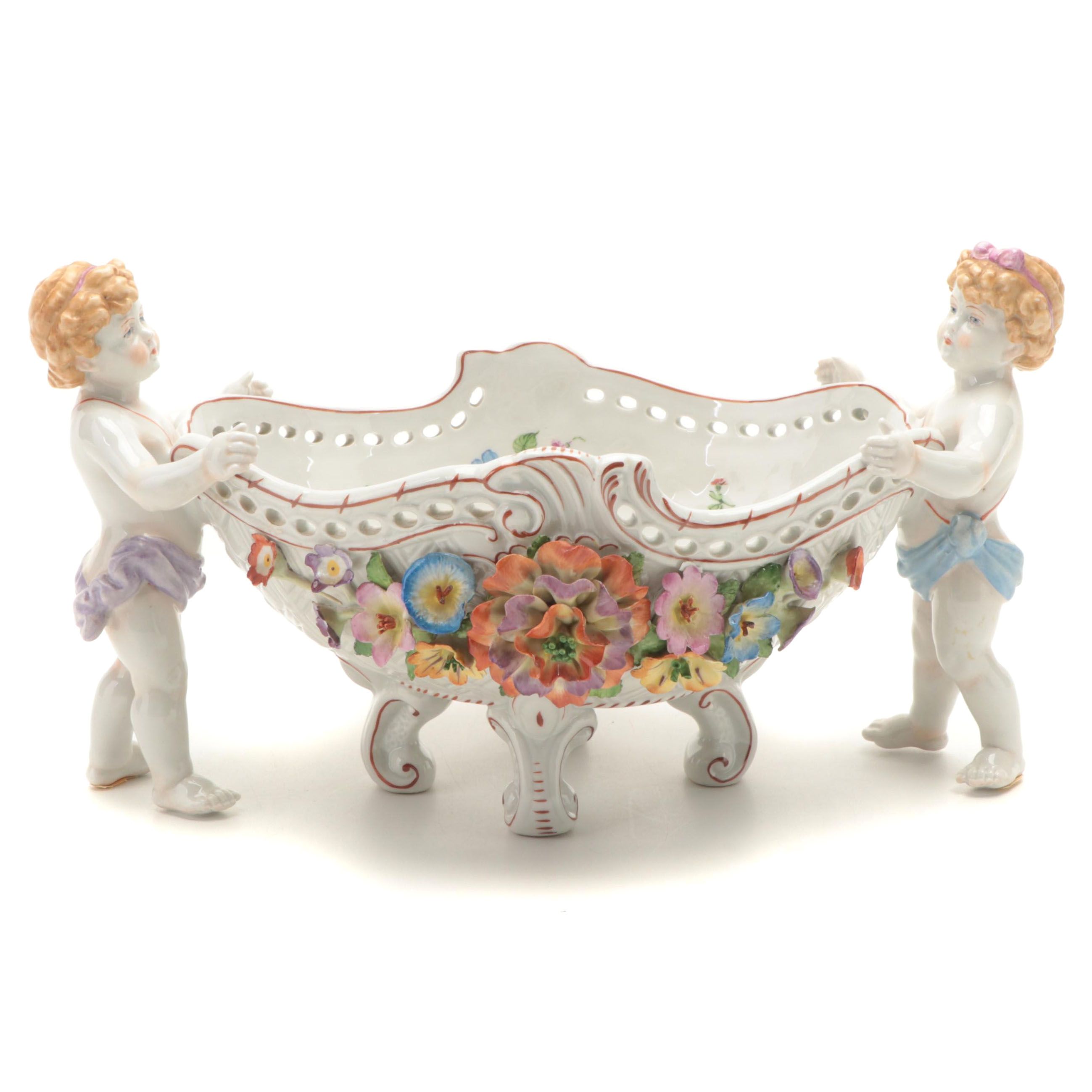Von Schierholz German Porcelain Centerpiece Bowl with Putti, 1907–1927