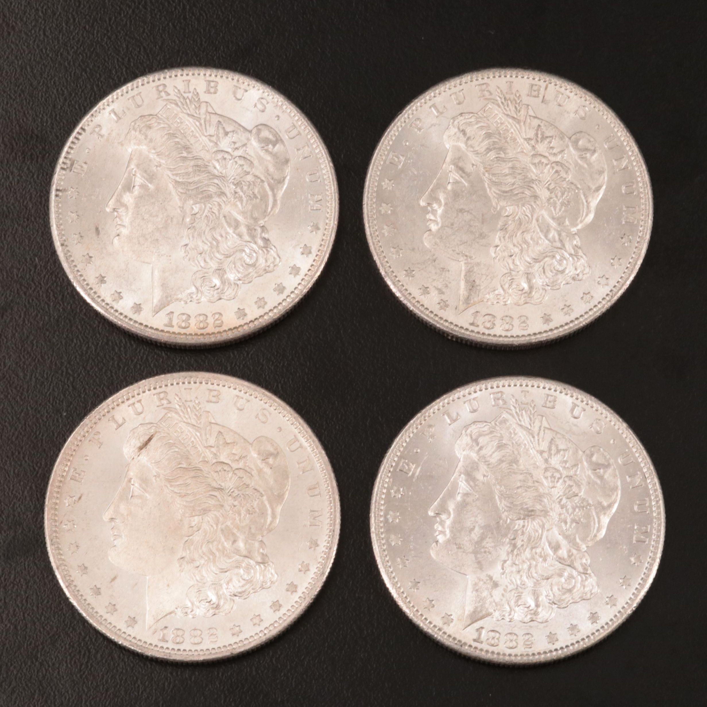 Four Uncirculated 1882-S Morgan Silver Dollars