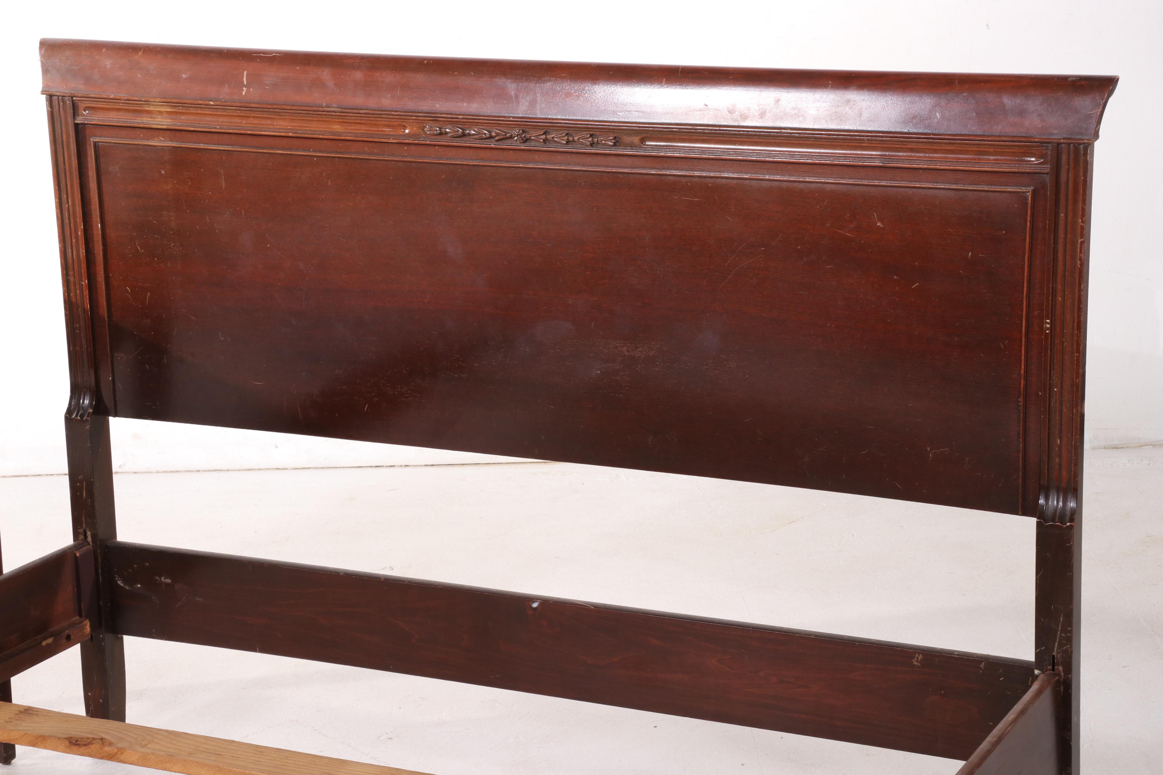 Federal Style Mahogany Full Size Bed Frame and Nightstand