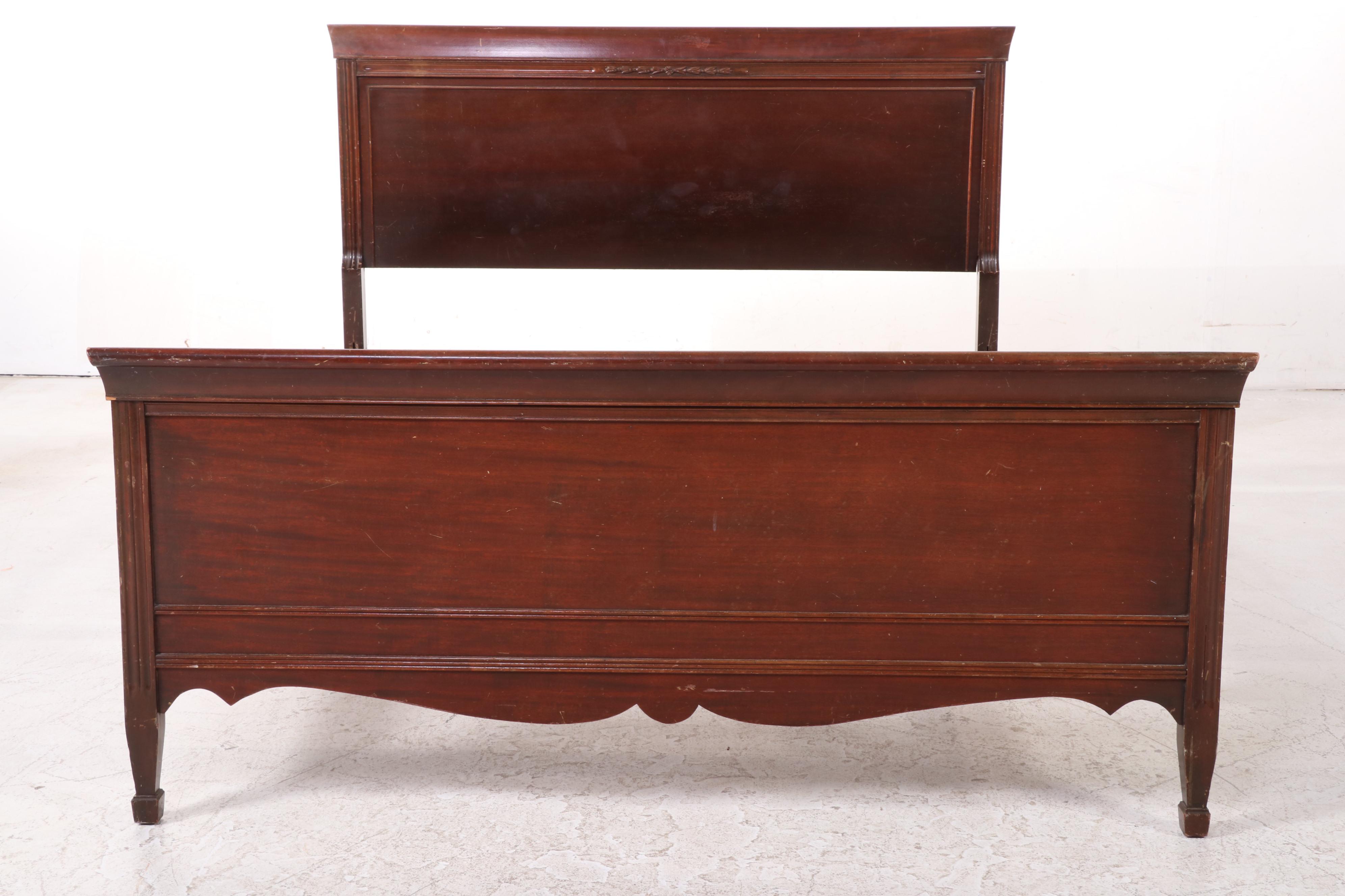 Federal Style Mahogany Full Size Bed Frame and Nightstand