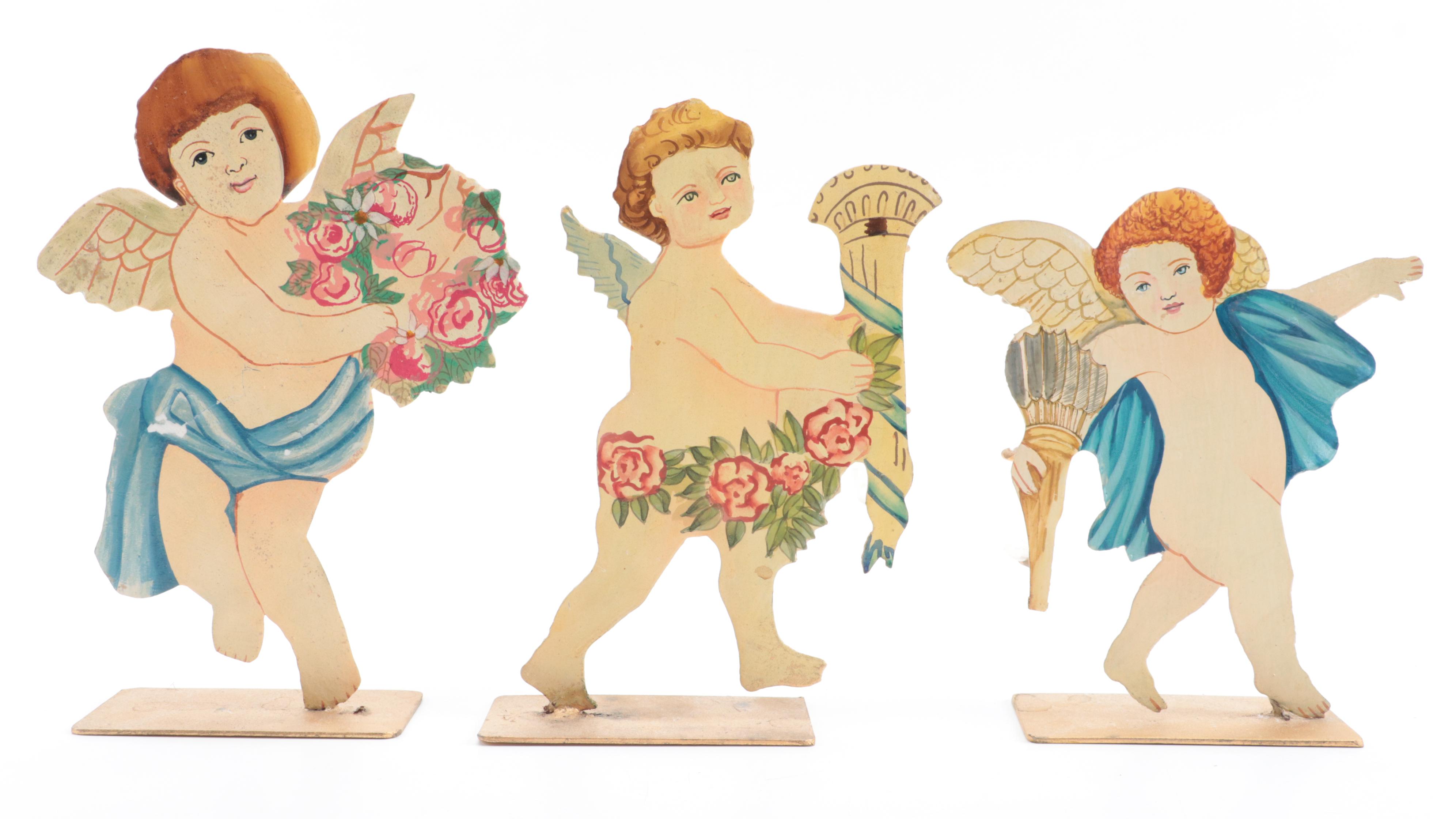Two's Company Hand-Painted Metal Figural Cherub Bud Vases, Late 20th Century