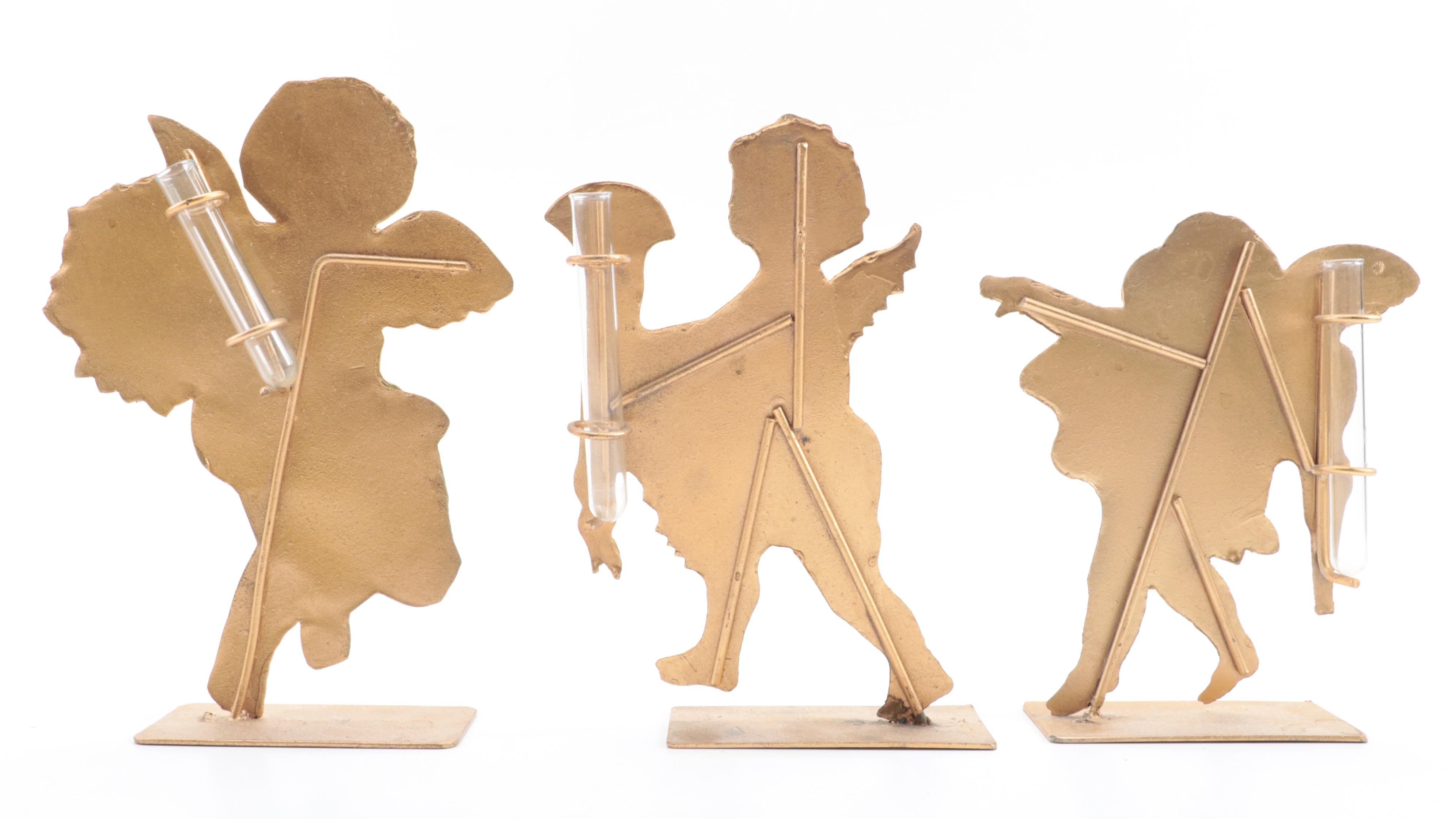 Two's Company Hand-Painted Metal Figural Cherub Bud Vases, Late 20th Century