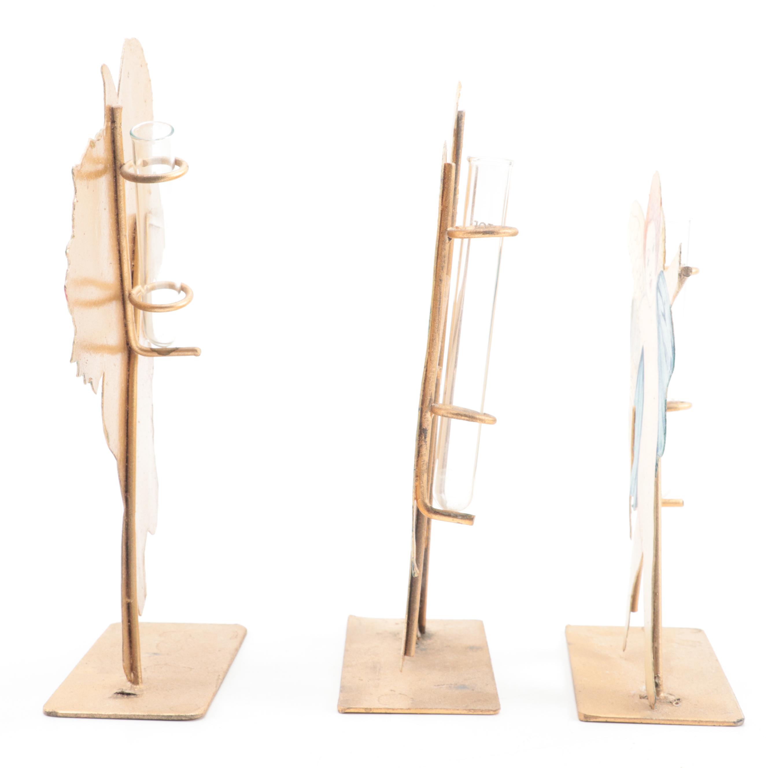 Two's Company Hand-Painted Metal Figural Cherub Bud Vases, Late 20th Century