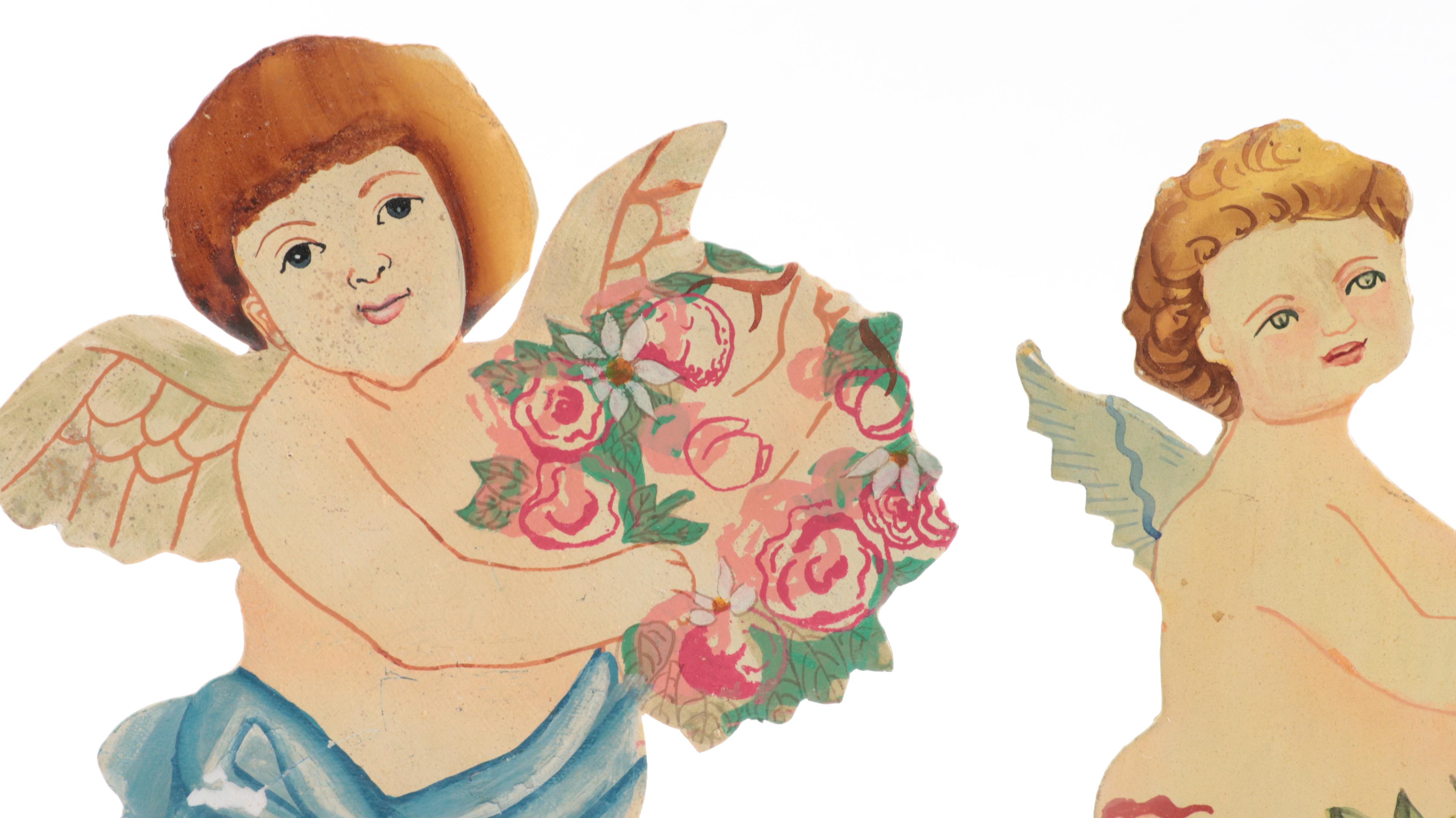 Two's Company Hand-Painted Metal Figural Cherub Bud Vases, Late 20th Century