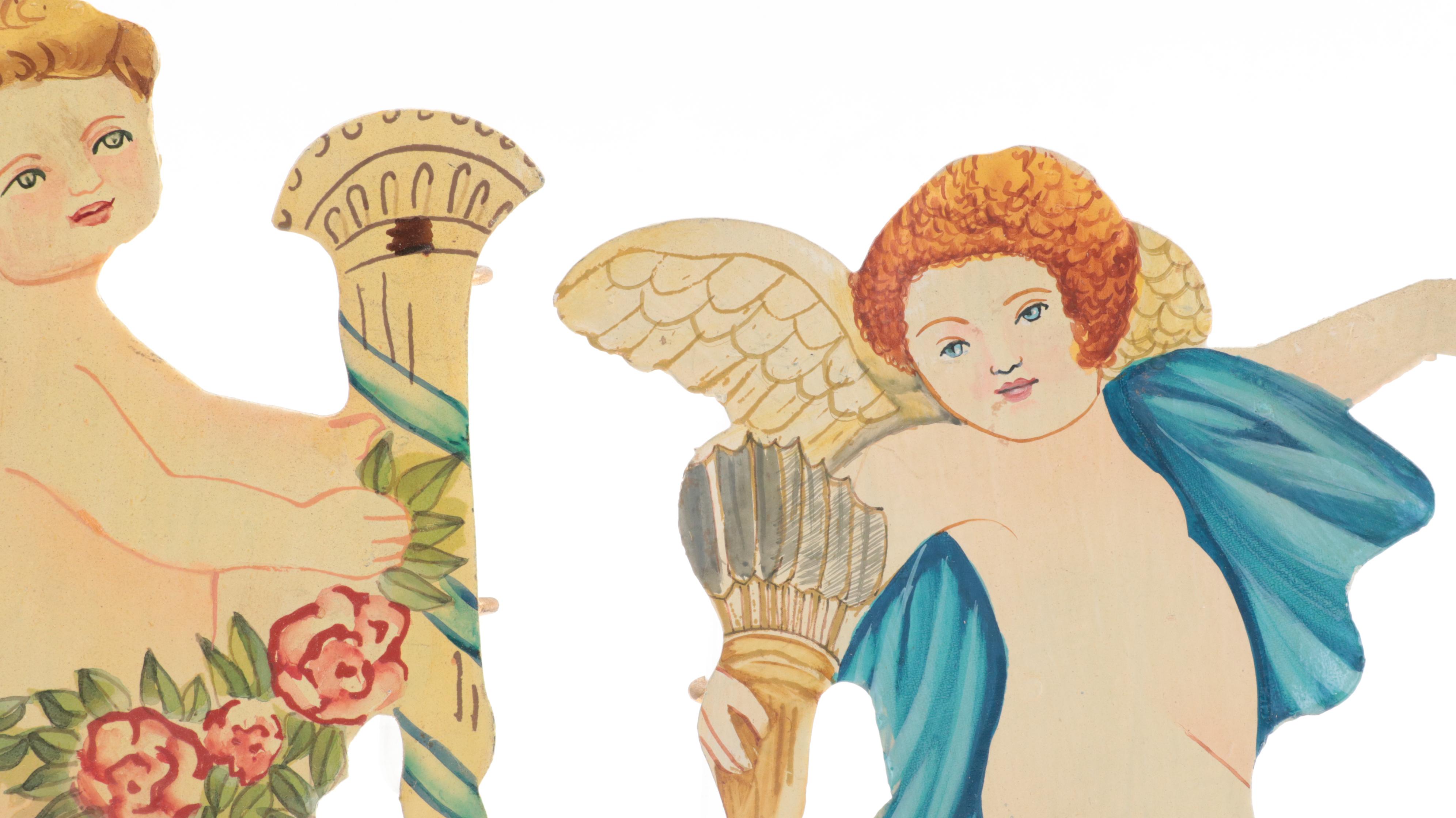 Two's Company Hand-Painted Metal Figural Cherub Bud Vases, Late 20th Century