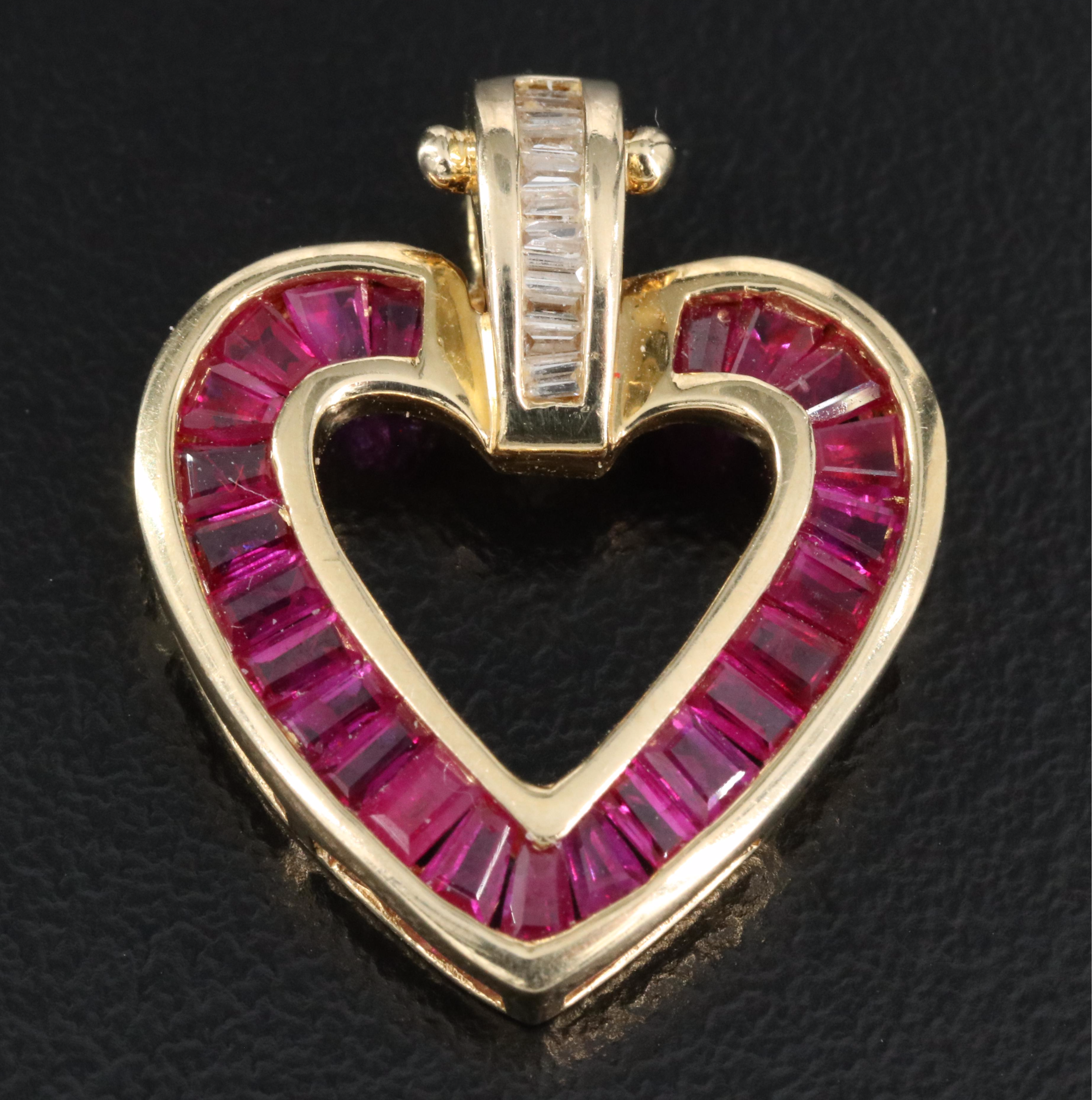 14K Ruby and Diamond Heart Pendant