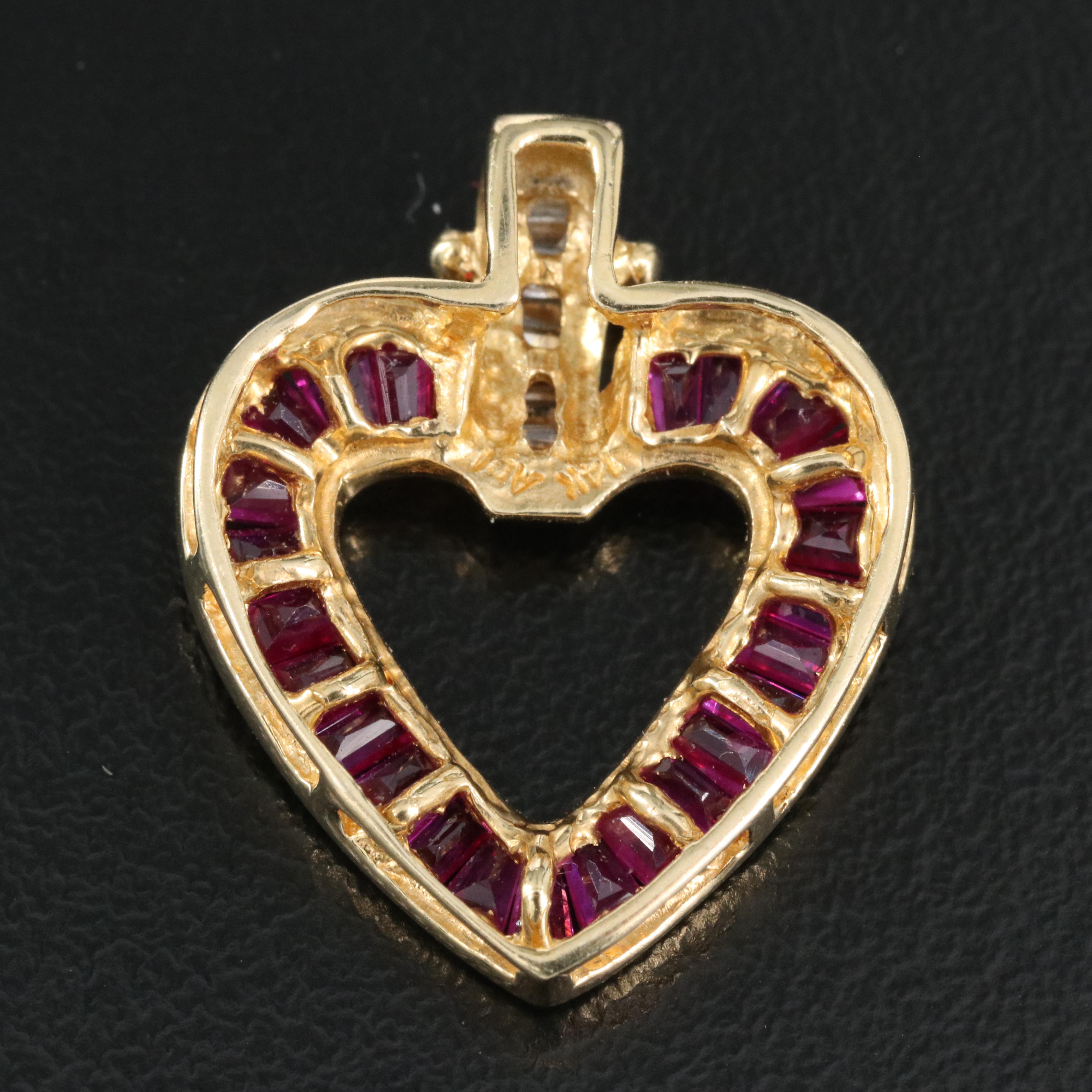 14K Ruby and Diamond Heart Pendant