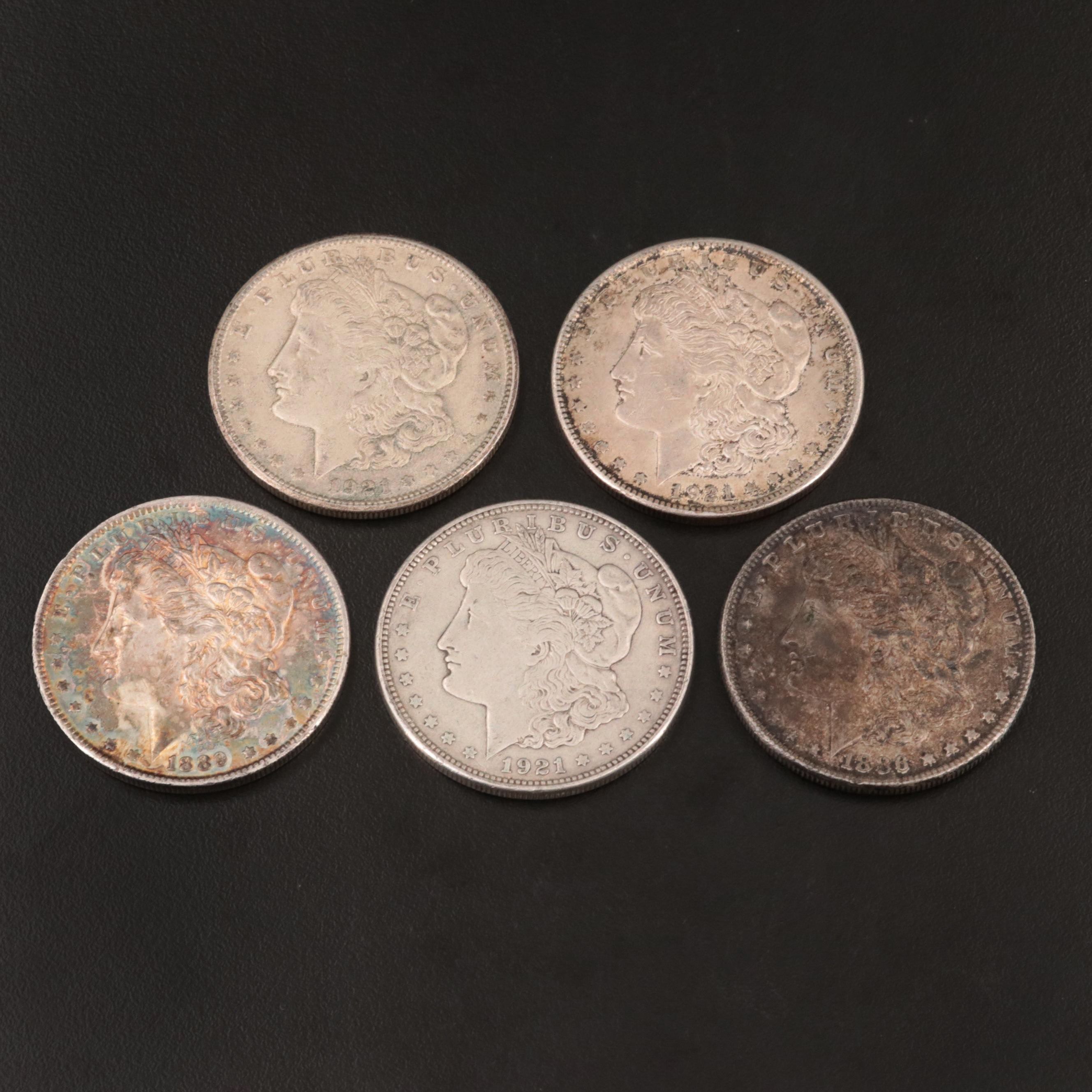 Five Morgan Silver Dollars