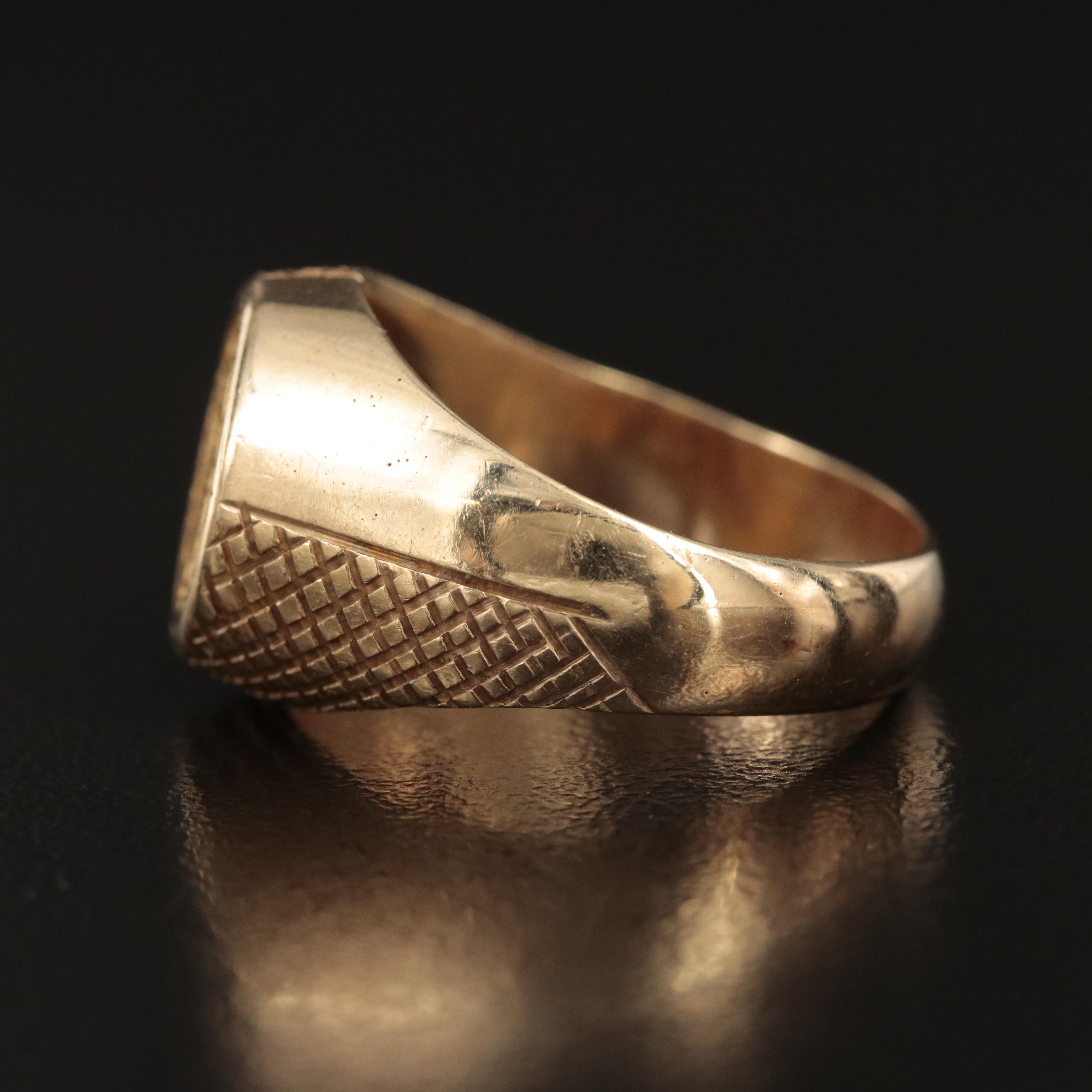 14K Ring Holding 1865 Mexican Gold Peso Fantasy Token