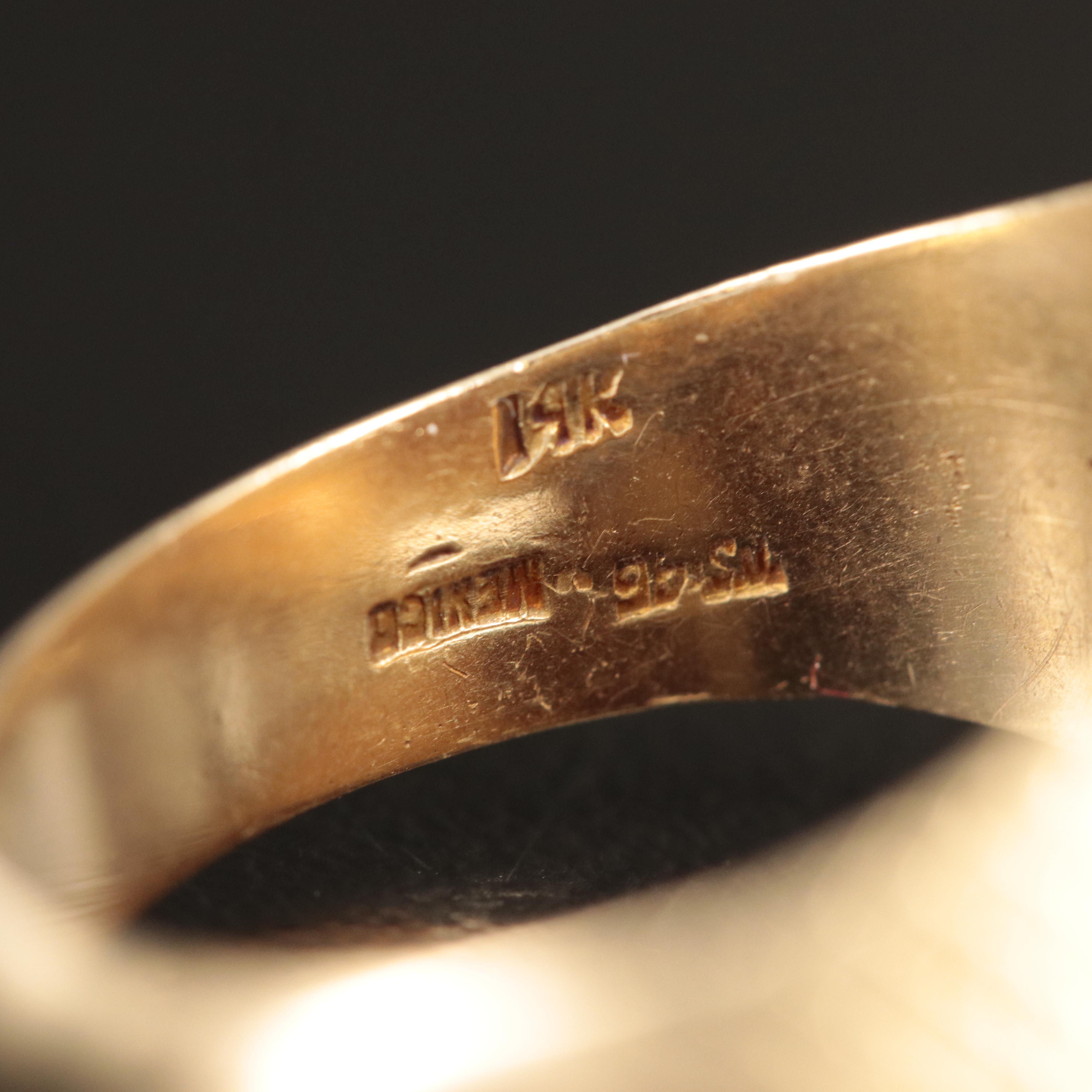 14K Ring Holding 1865 Mexican Gold Peso Fantasy Token