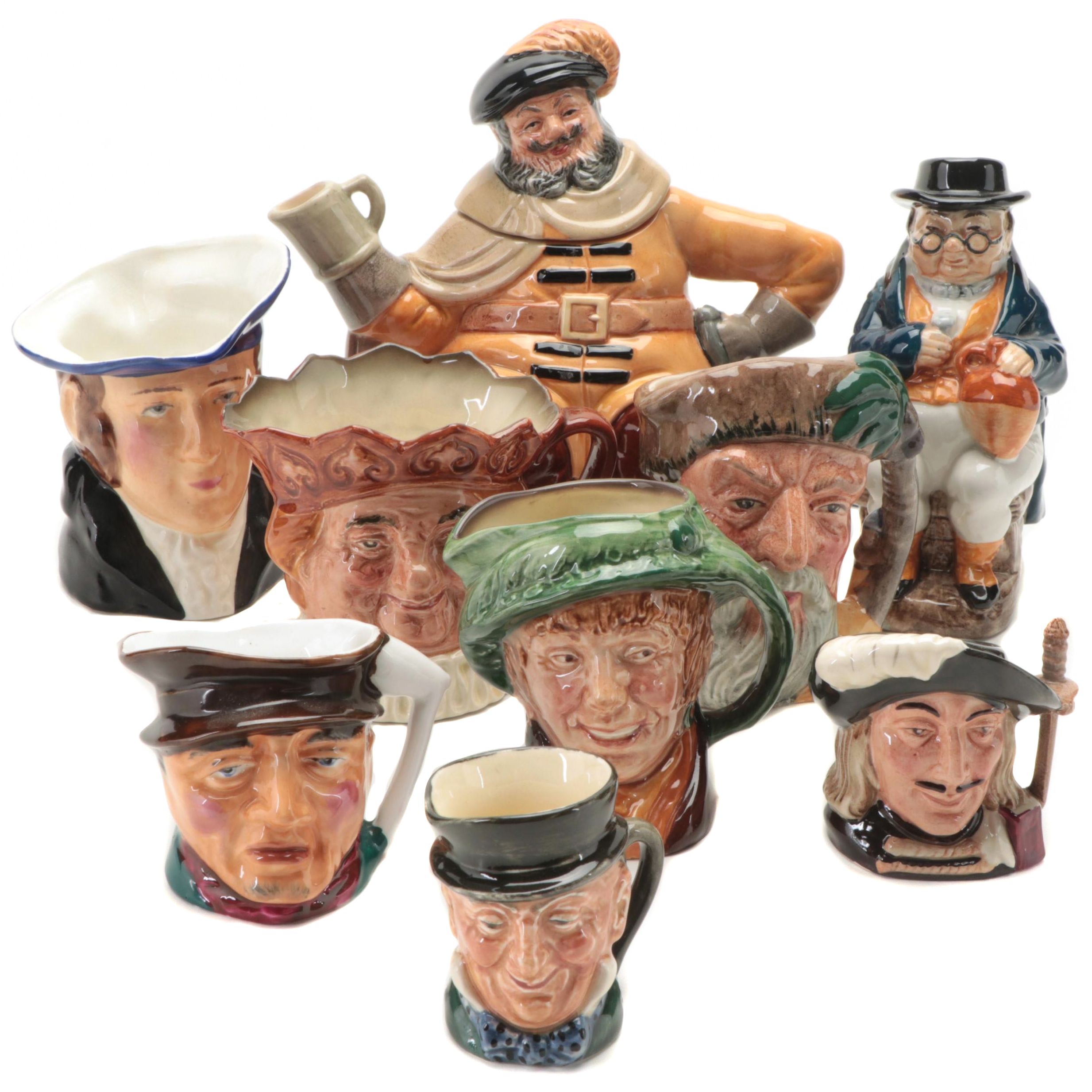 Royal Doulton, Wood & Sons and Thorley Ceramic, Bone China Toby Cups with Teapot