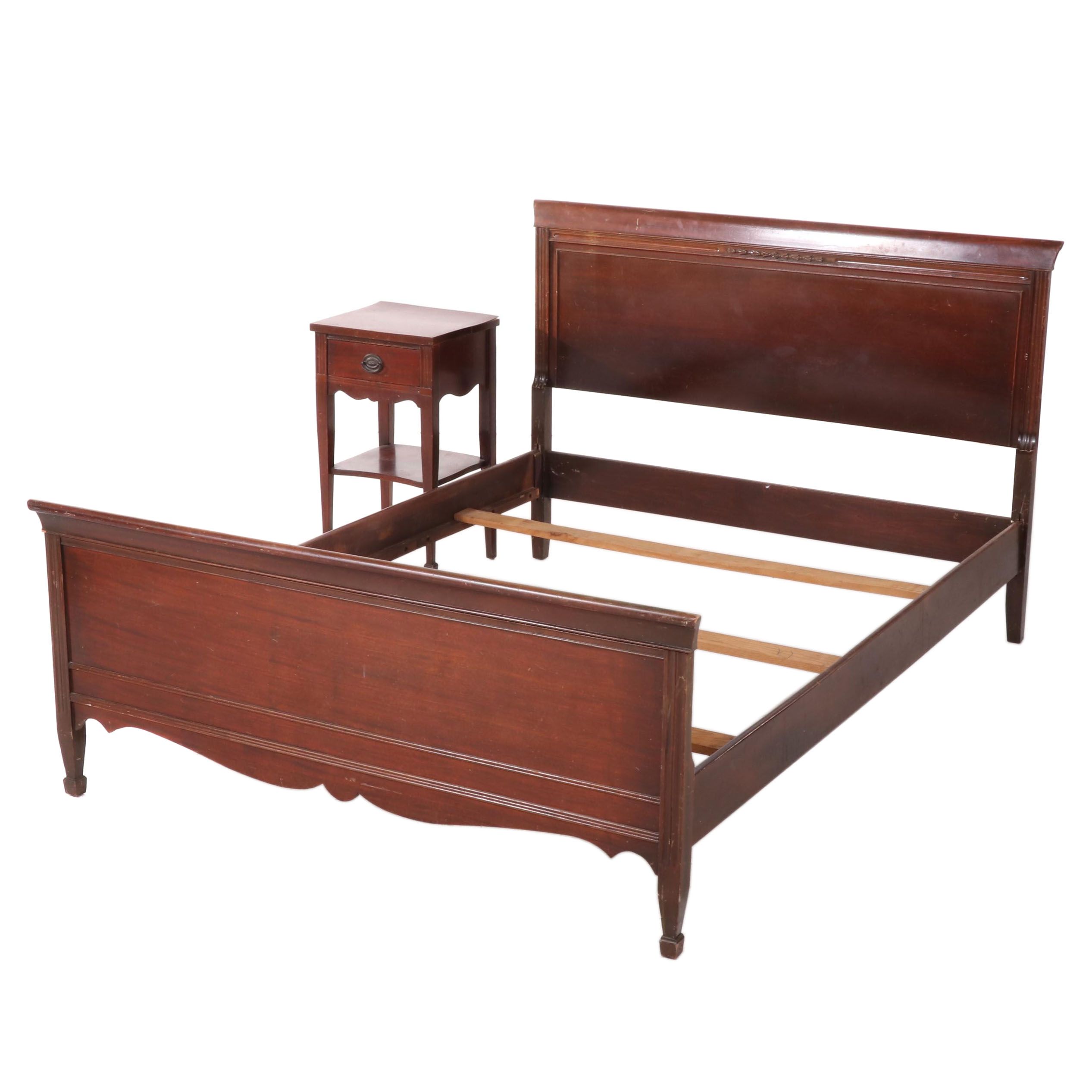 Federal Style Mahogany Full Size Bed Frame and Nightstand
