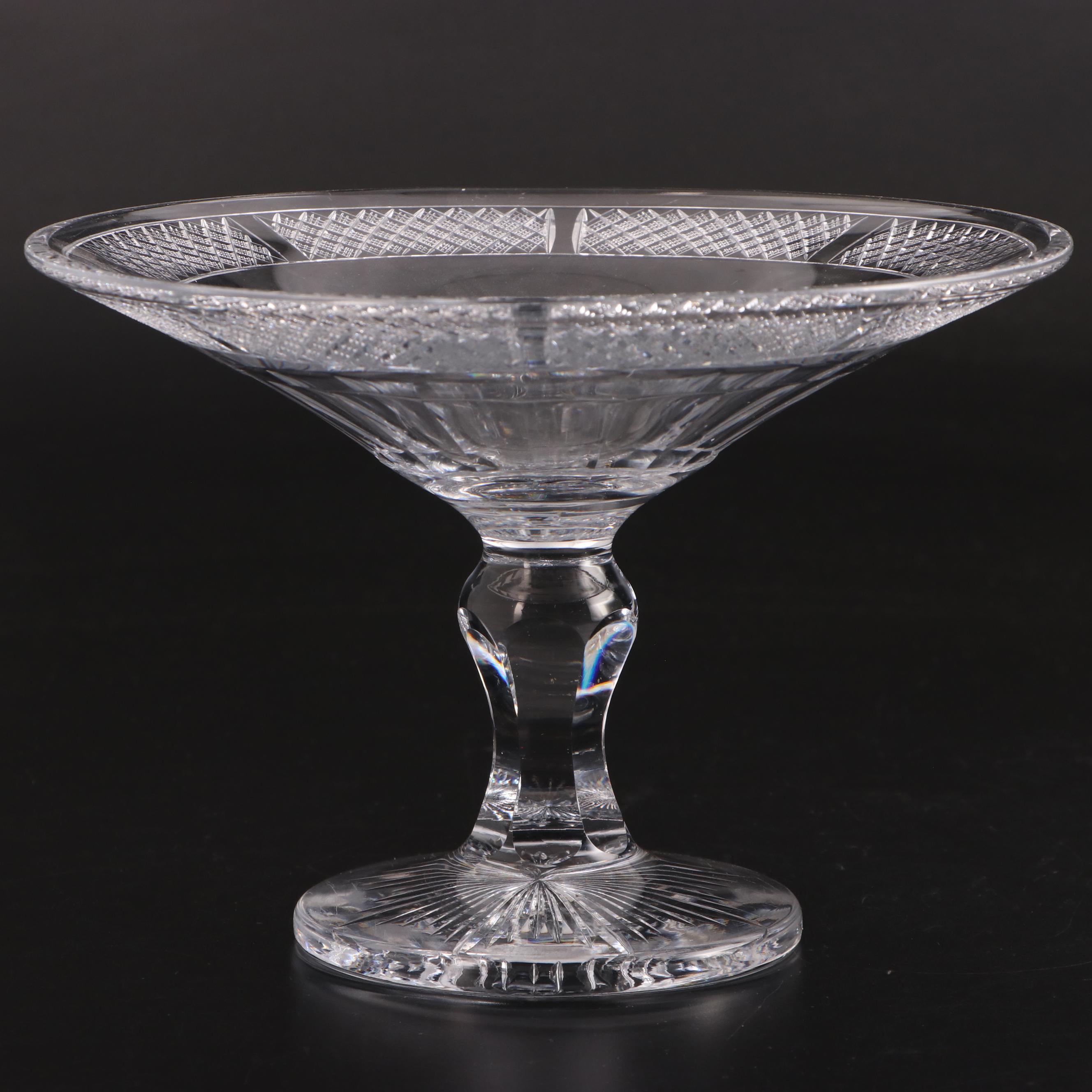 Hawkes Cut Crystal Compote and Candlesticks, 20th Century
