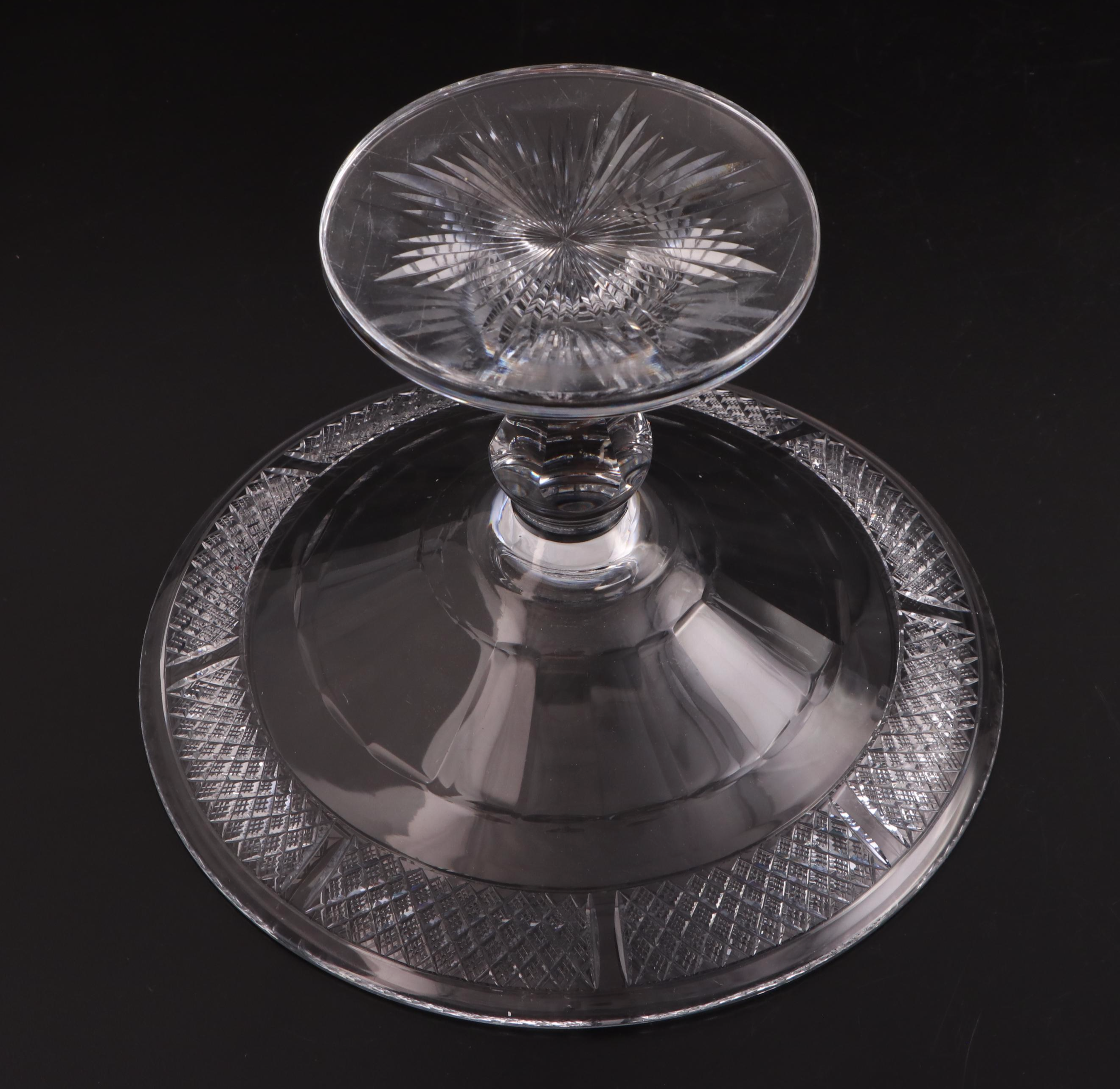 Hawkes Cut Crystal Compote and Candlesticks, 20th Century