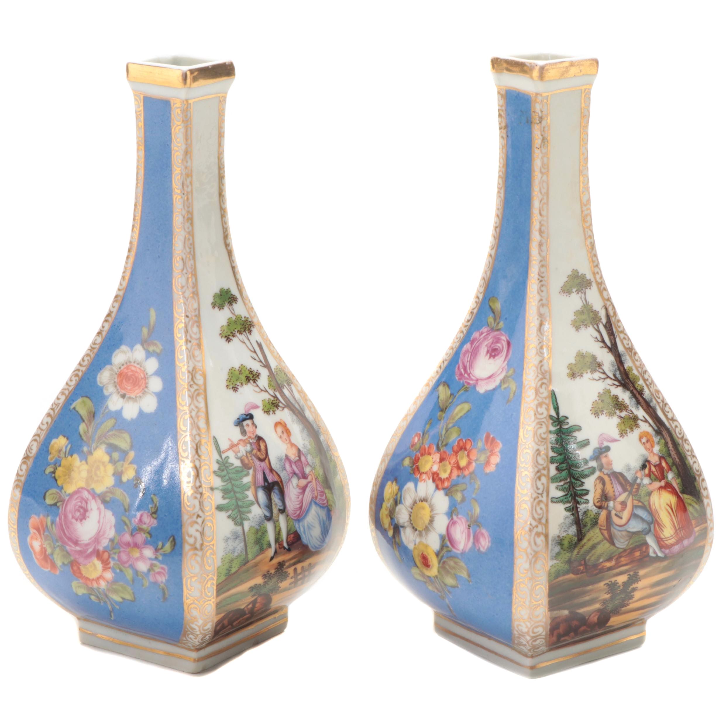 Carl Thieme Potschappel Dresden Porcelain Quatrefoil Vases, 1888-1901