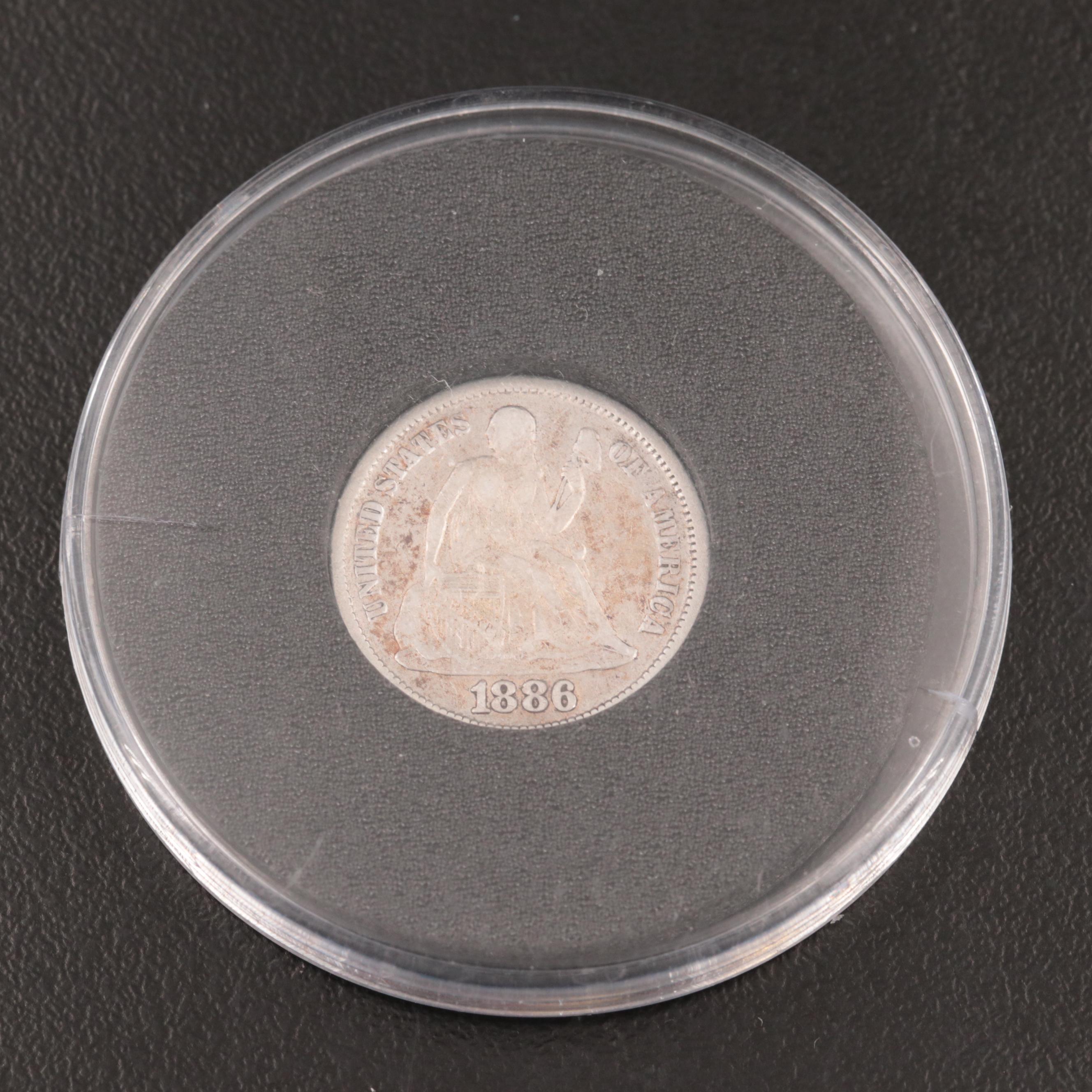 Four Ounce .999 $100 Silver Bar and 1886 Seated Liberty Dime