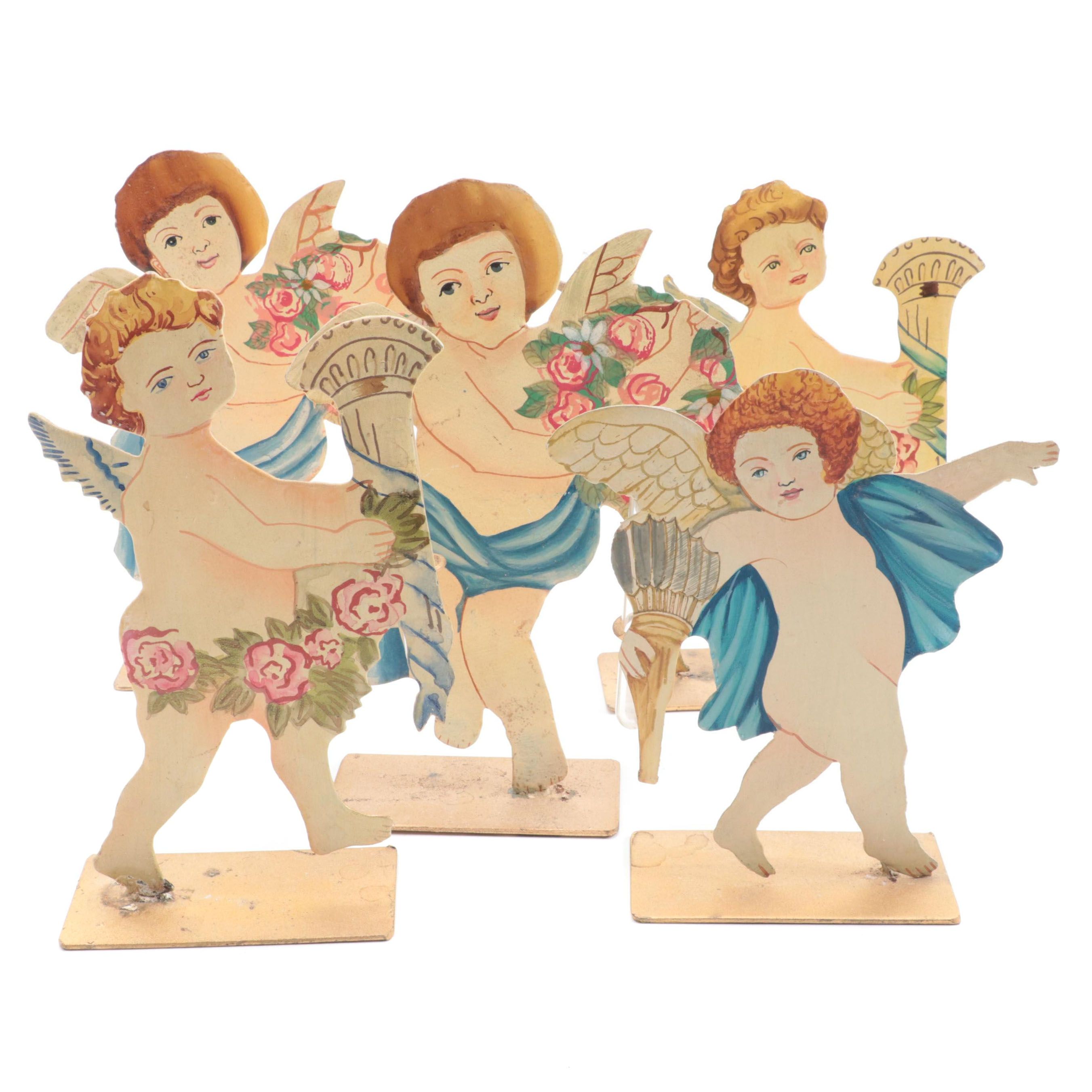 Two's Company Hand-Painted Metal Figural Cherub Bud Vases, Late 20th Century