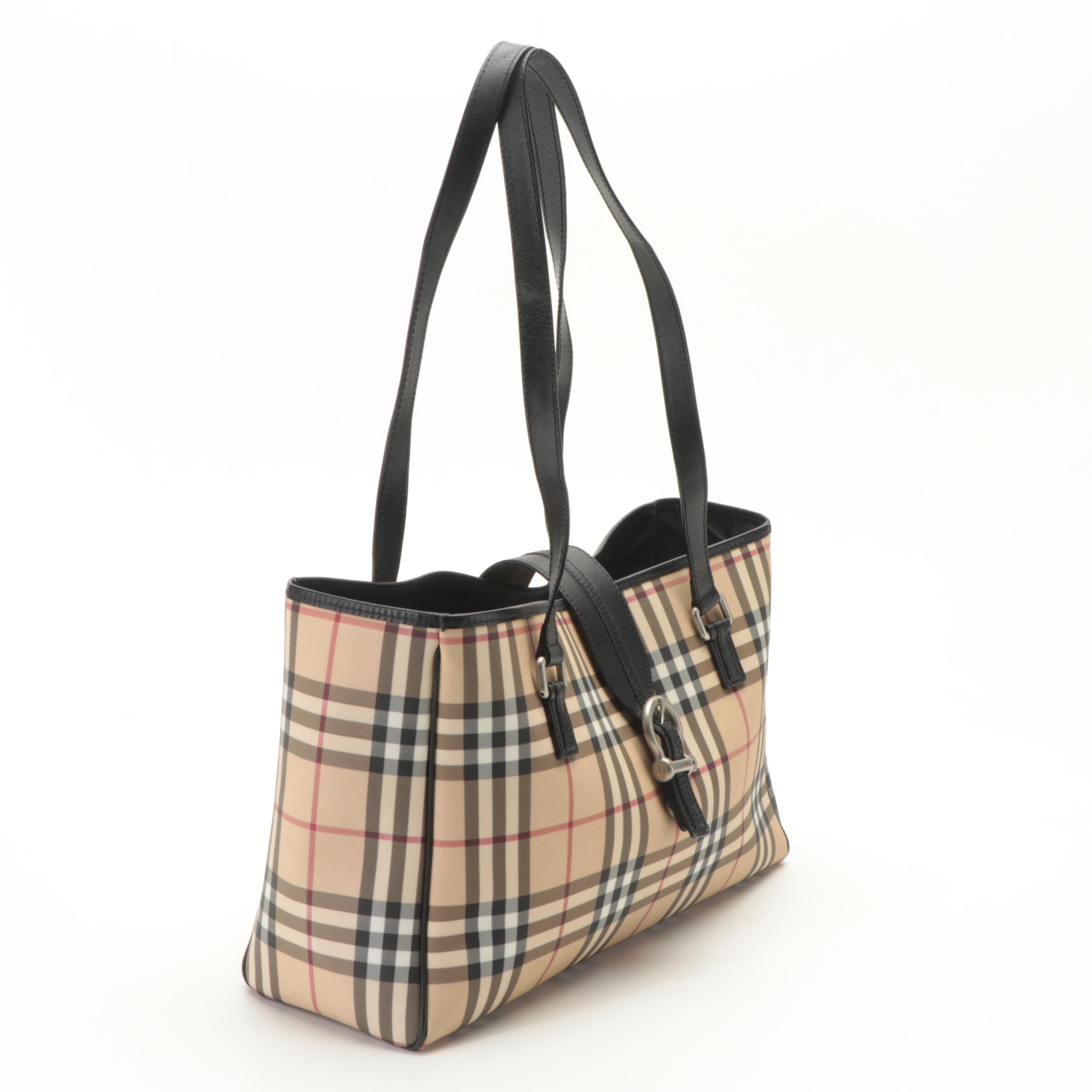 Burberry Large Tote in Check Print Vinyl with Leather Trim