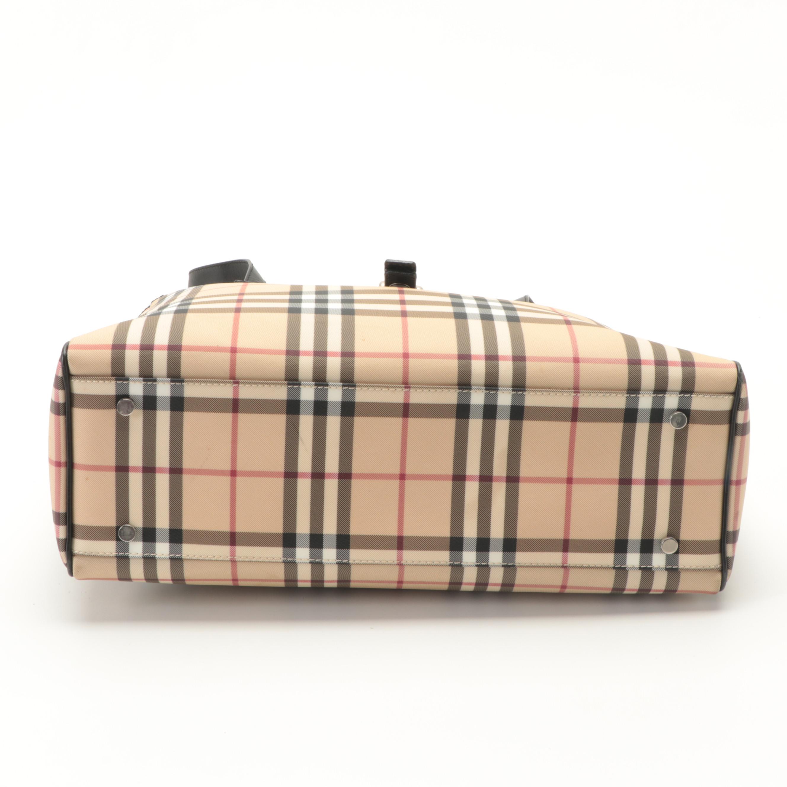 Burberry Large Tote in Check Print Vinyl with Leather Trim