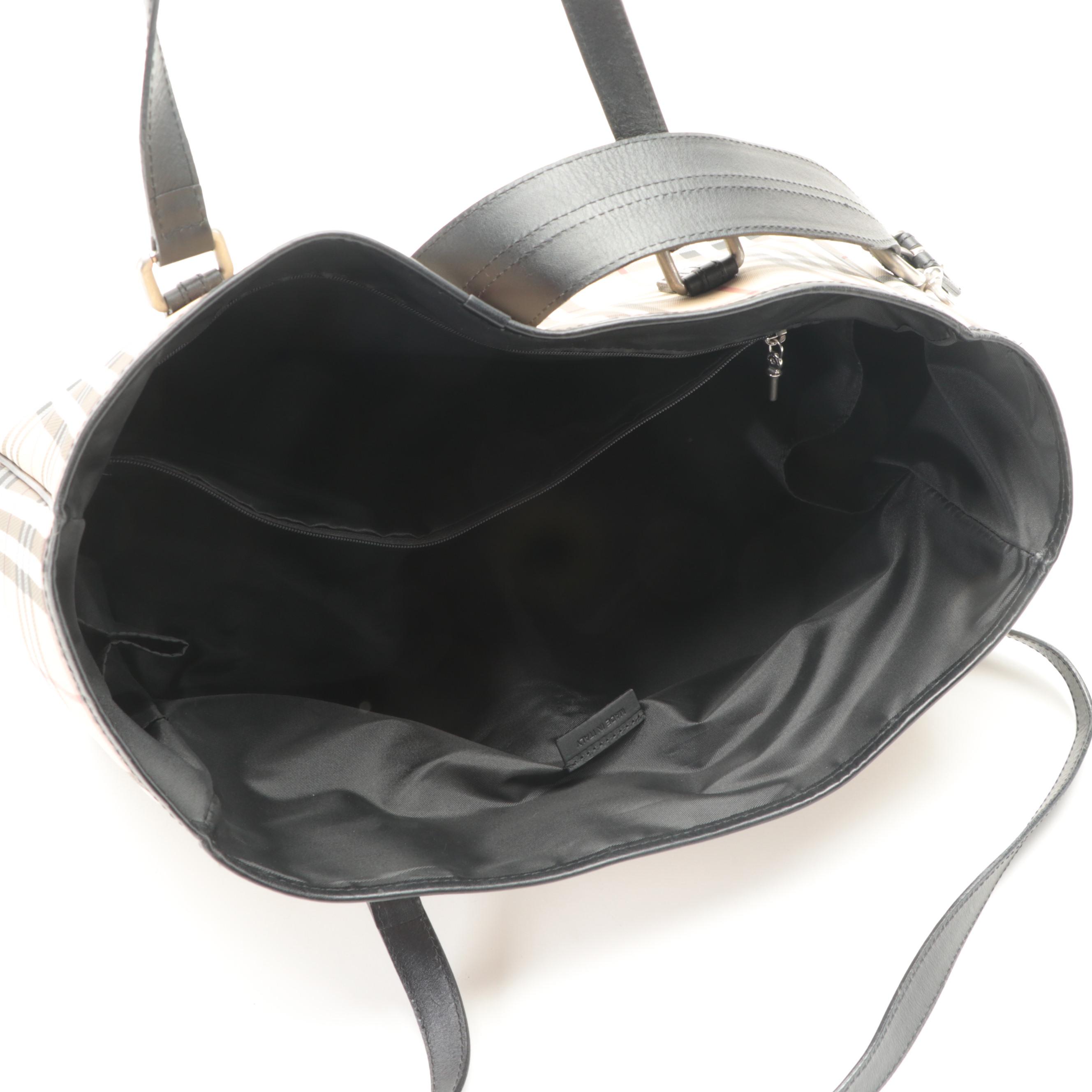 Burberry Large Tote in Check Print Vinyl with Leather Trim