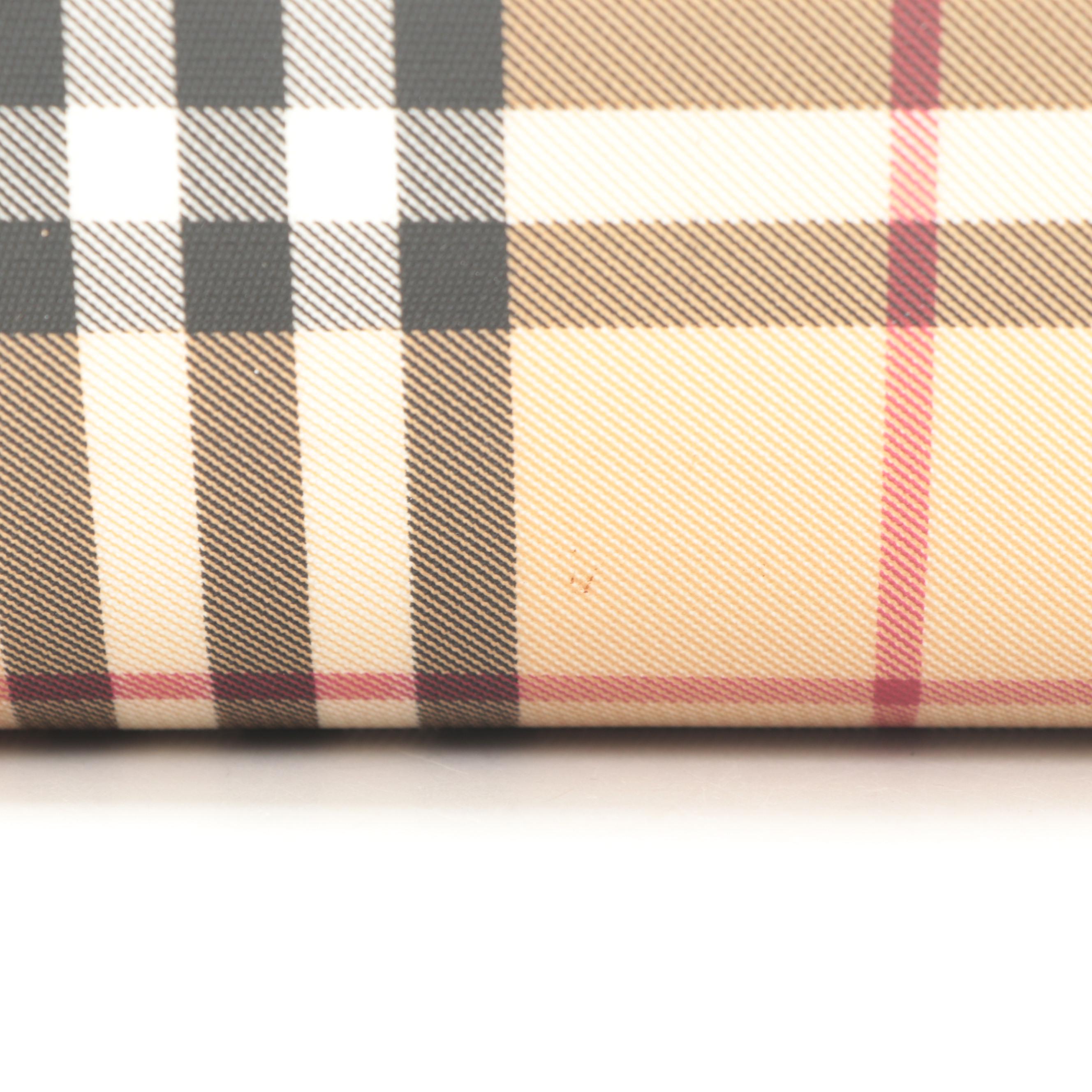 Burberry Large Tote in Check Print Vinyl with Leather Trim