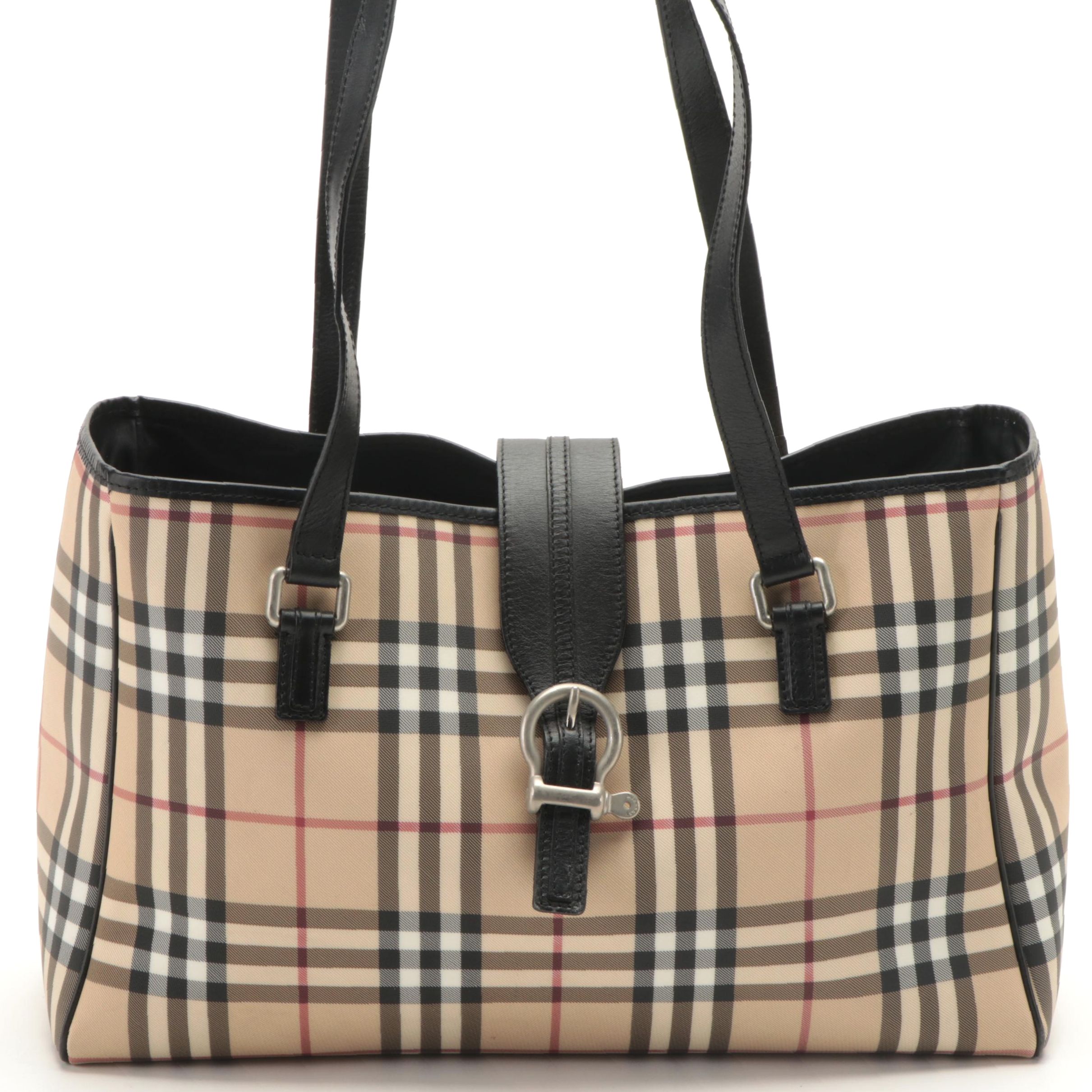 Burberry Large Tote in Check Print Vinyl with Leather Trim