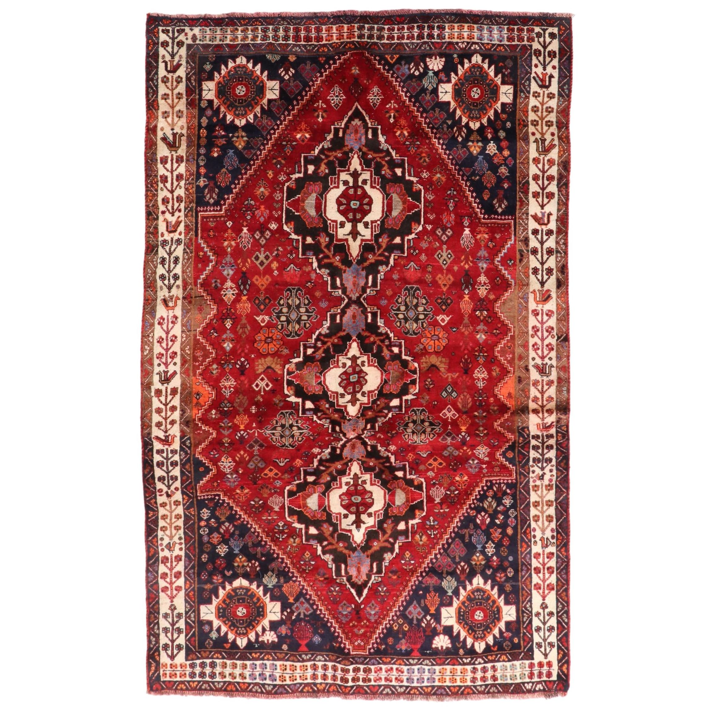 5'5 x 8'5 Hand-Knotted Persian Qahqai Area Rug
