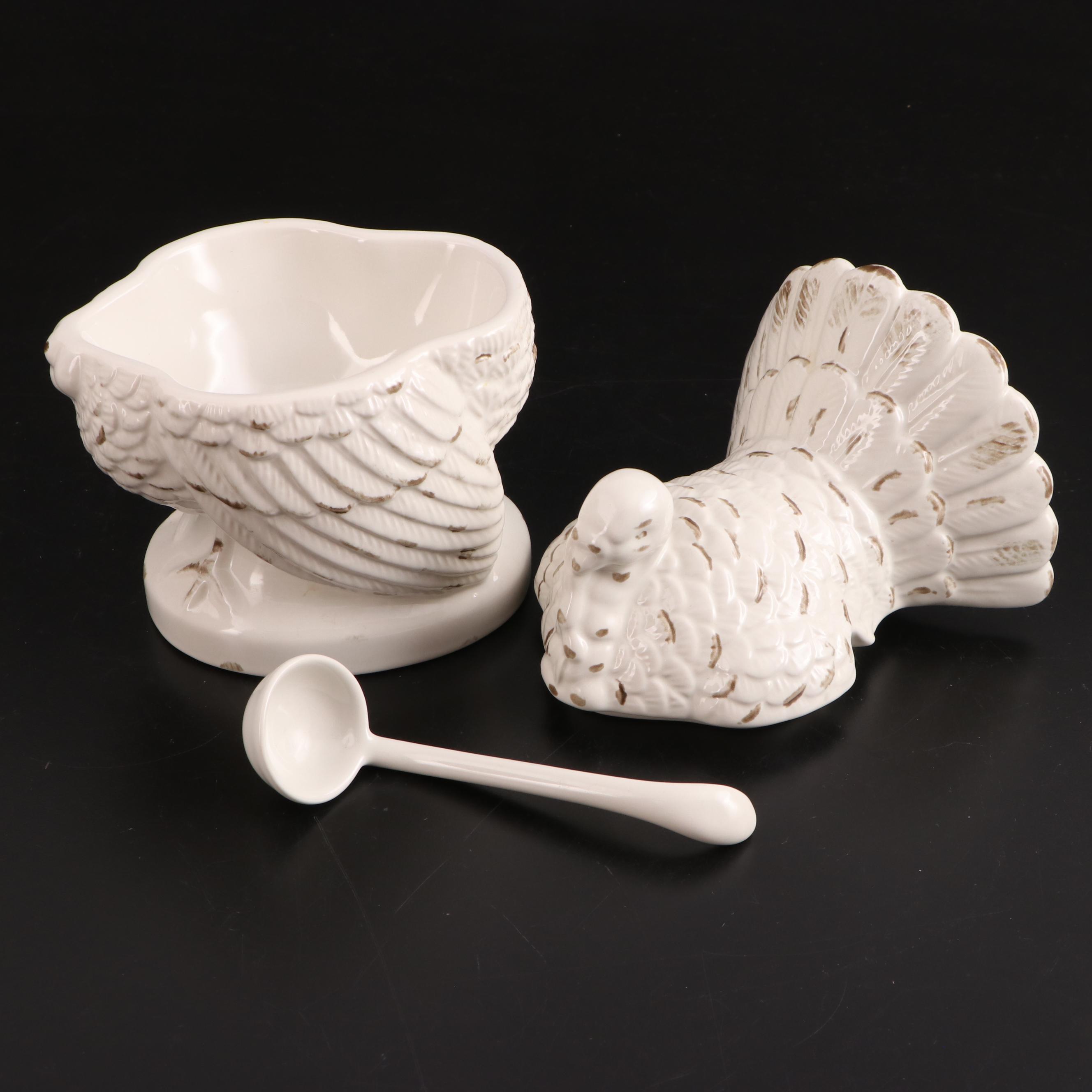 Italian Ceramic Turkey Figurine with Williams-Sonoma Ceramic Turkey Tureen