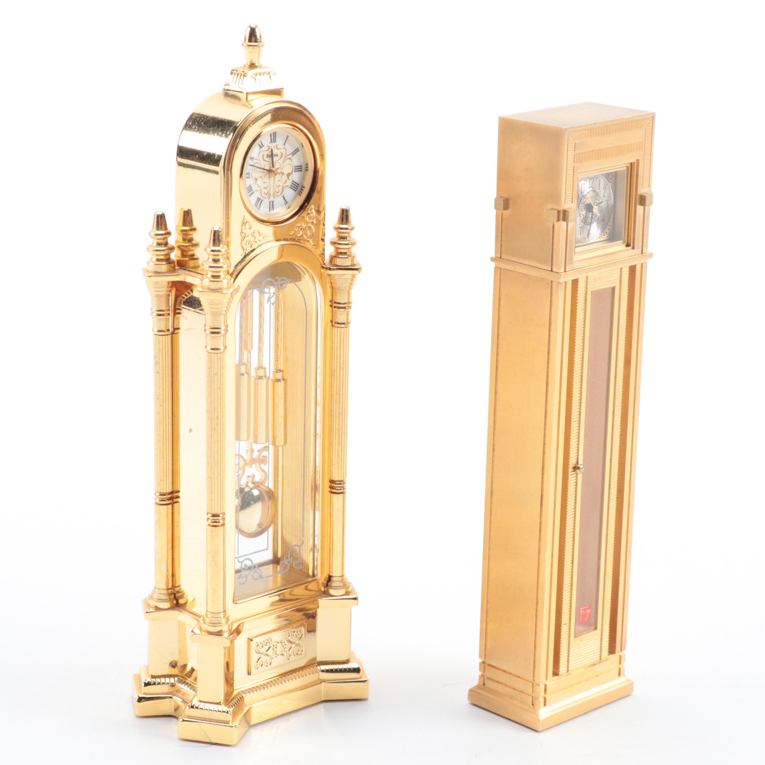 Bulova Brass Tone Desk Clocks, Late 20th Century