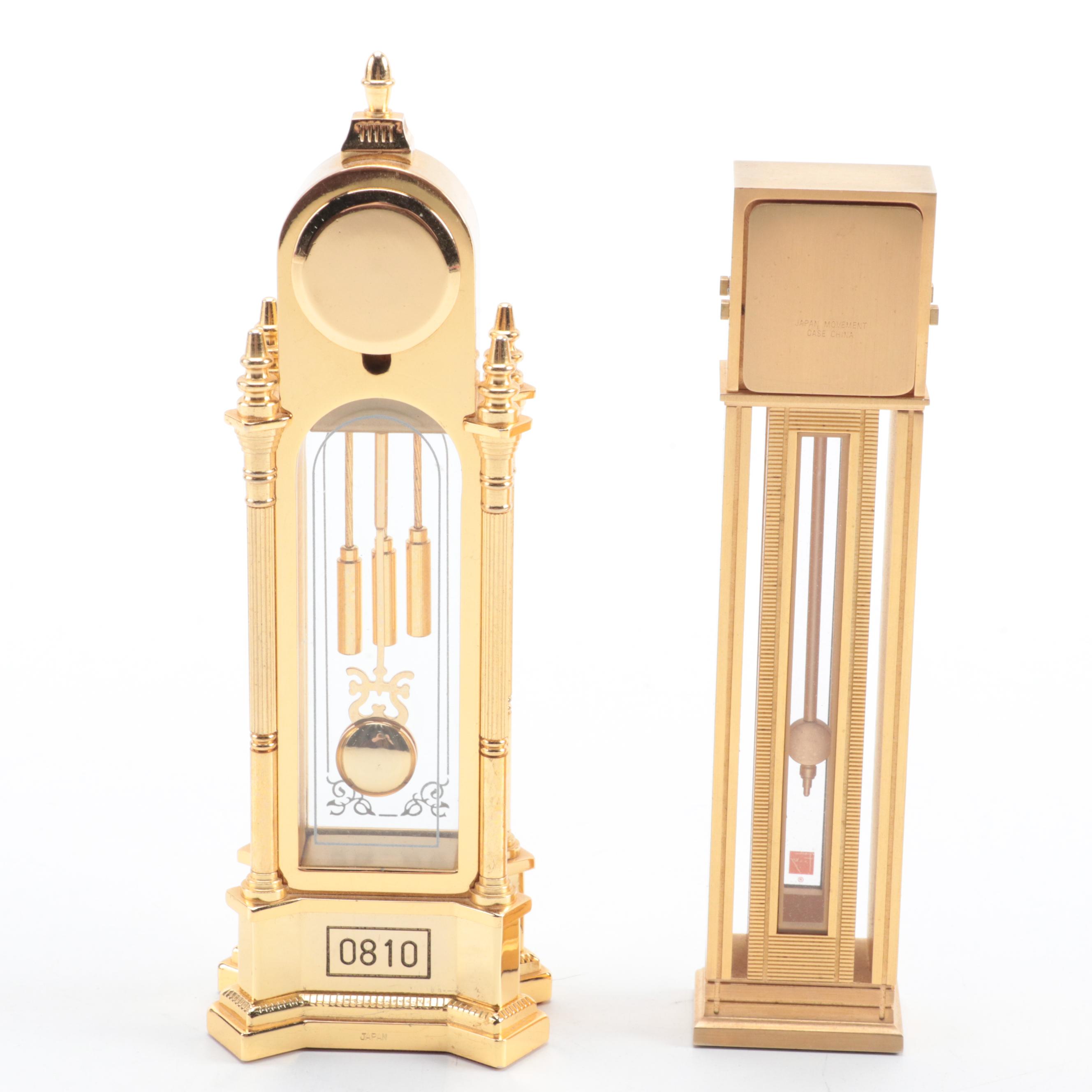 Bulova Brass Tone Desk Clocks, Late 20th Century