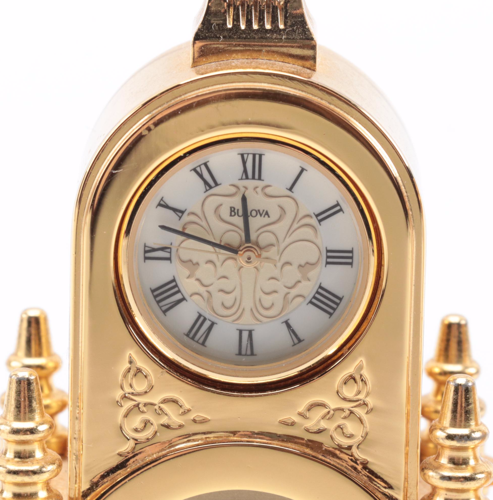 Bulova Brass Tone Desk Clocks, Late 20th Century