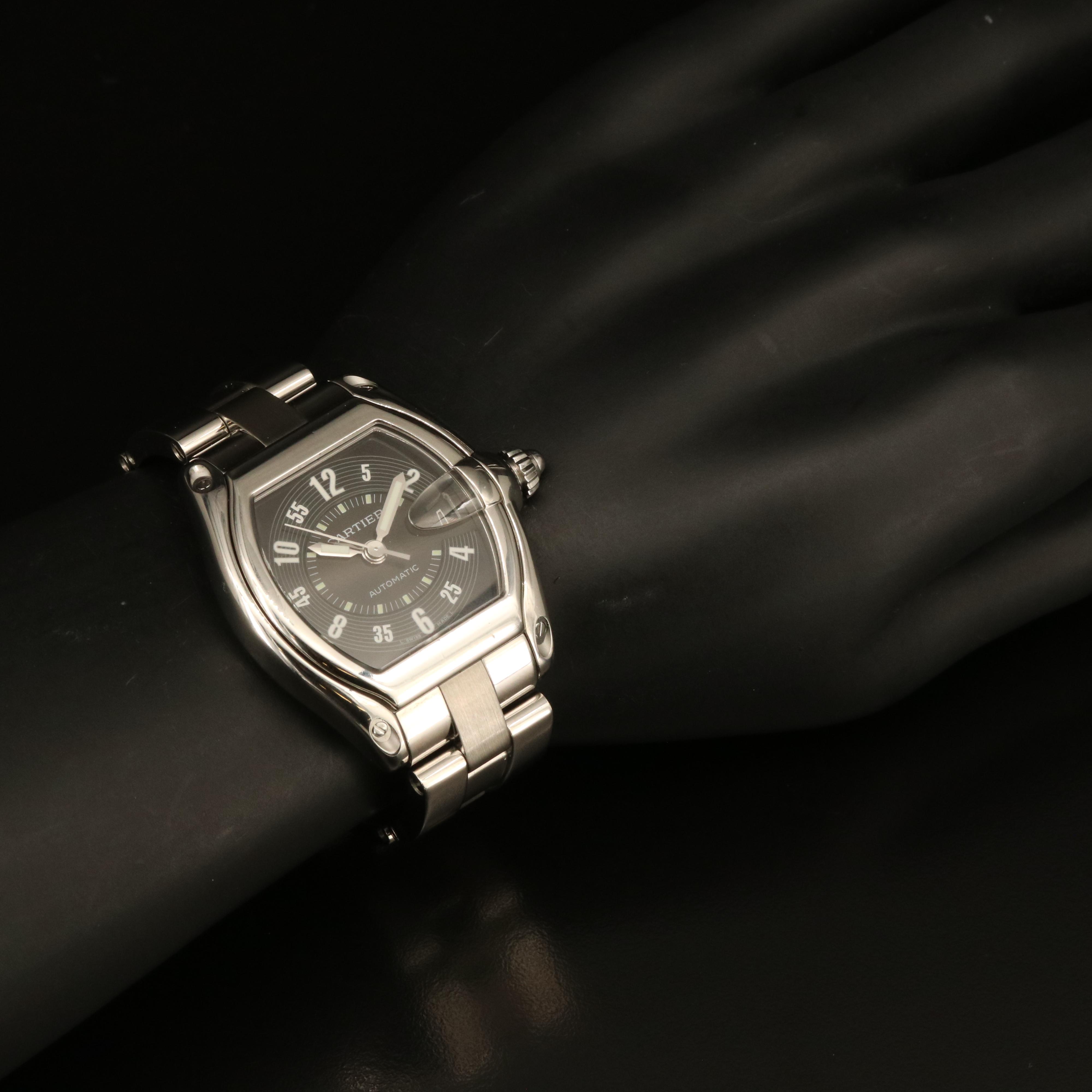 Cartier Roadster Large Black Dial Steel Automatic Watch