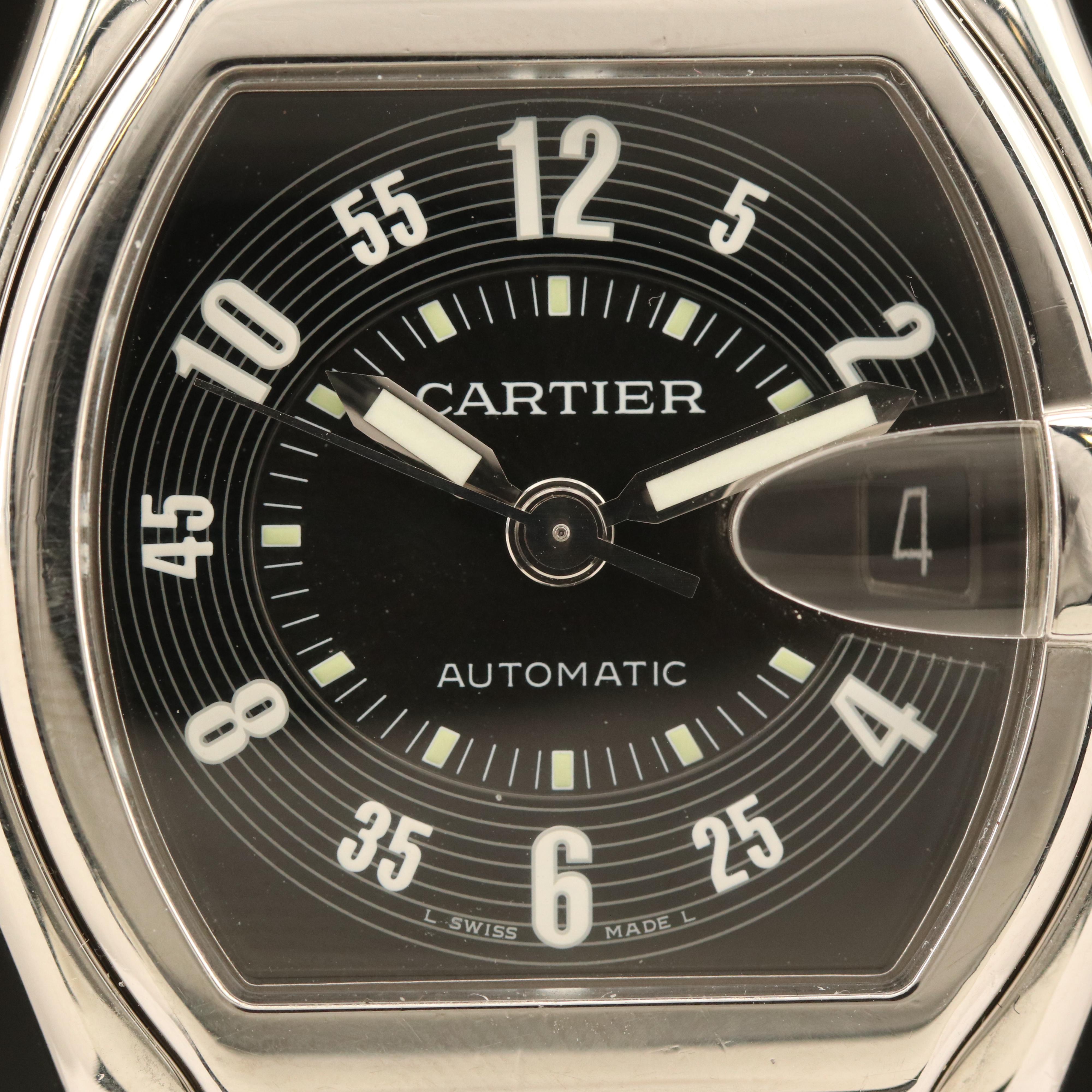 Cartier Roadster Large Black Dial Steel Automatic Watch