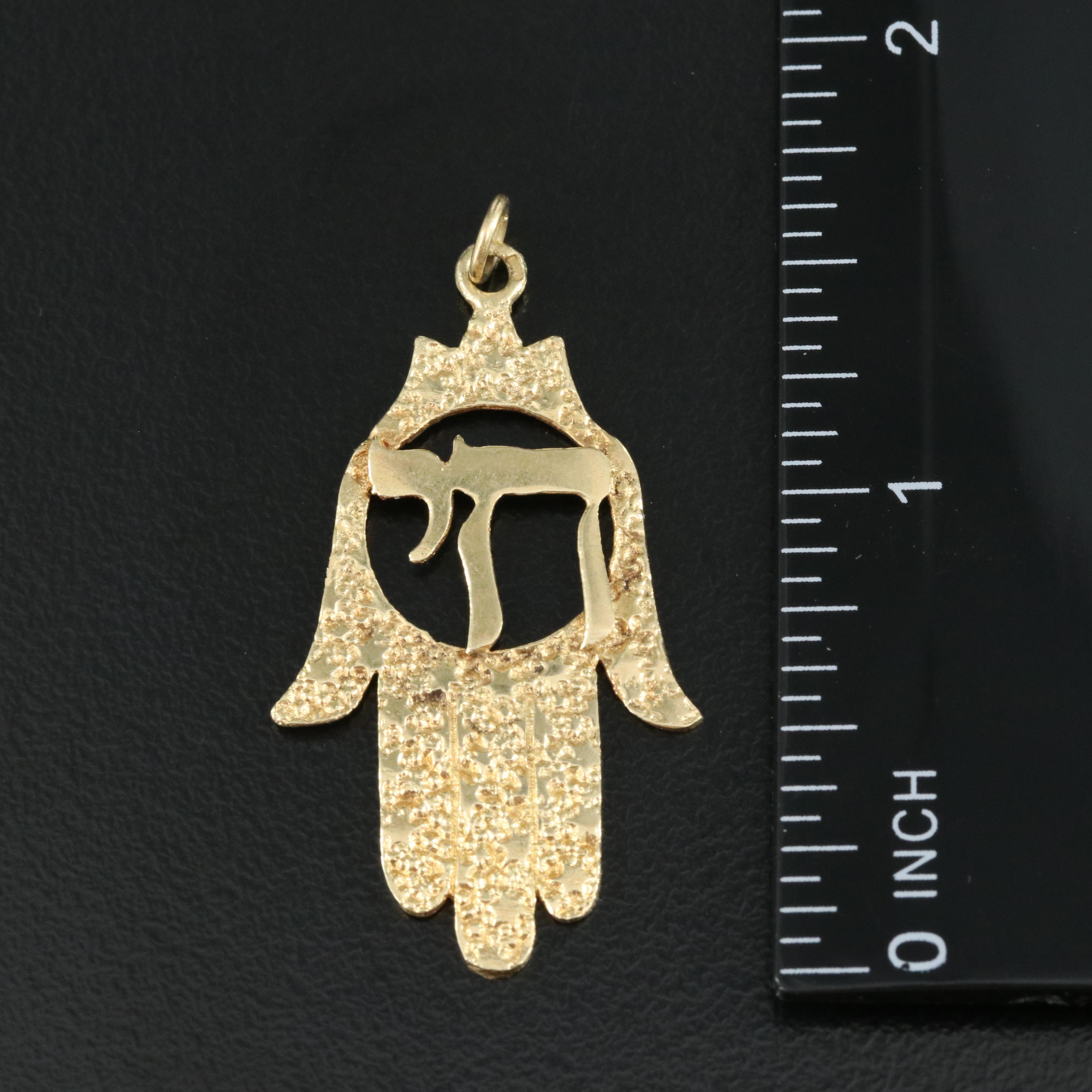 Judaic 14K Hamsa with Chai Pendant