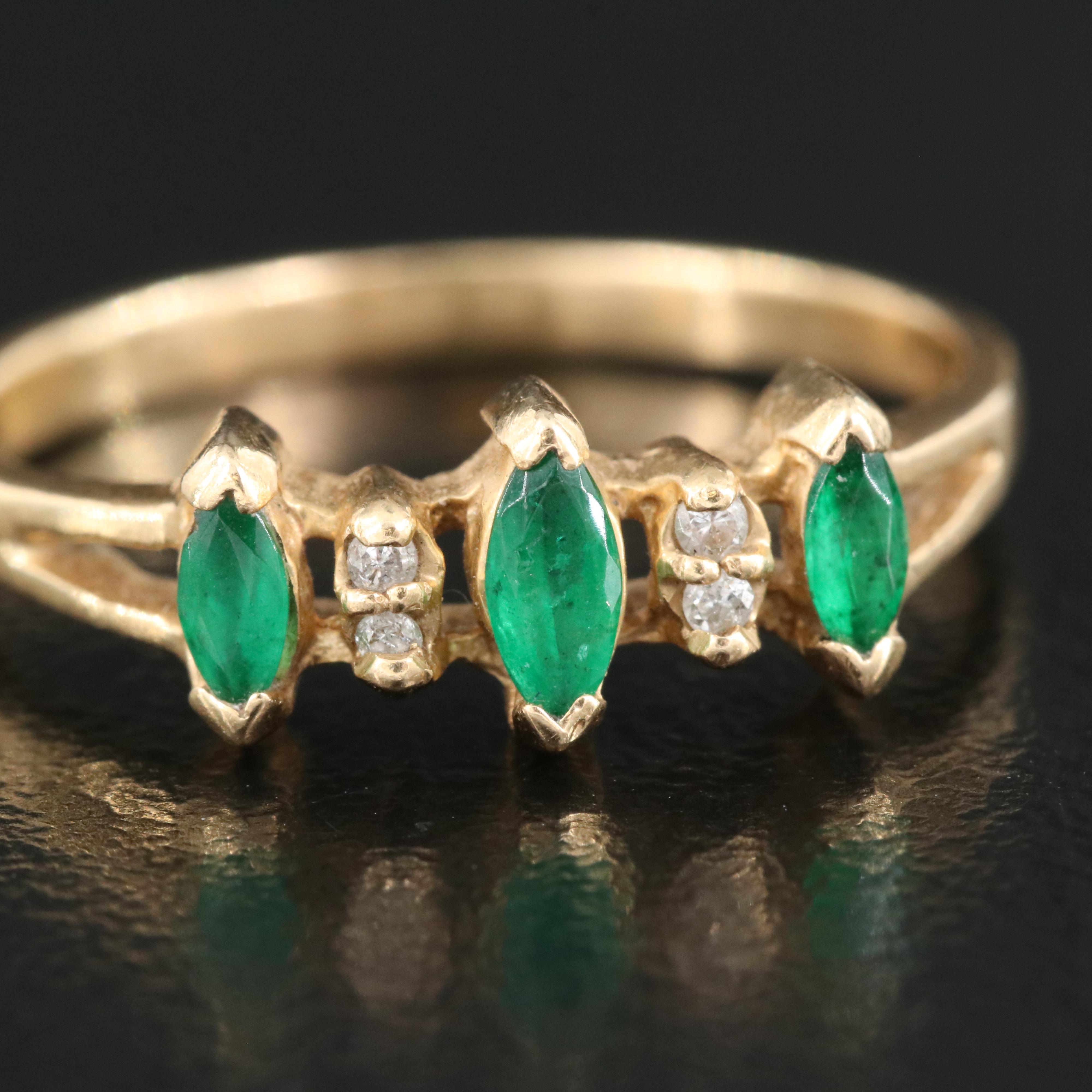14K Emerald and Diamond Ring