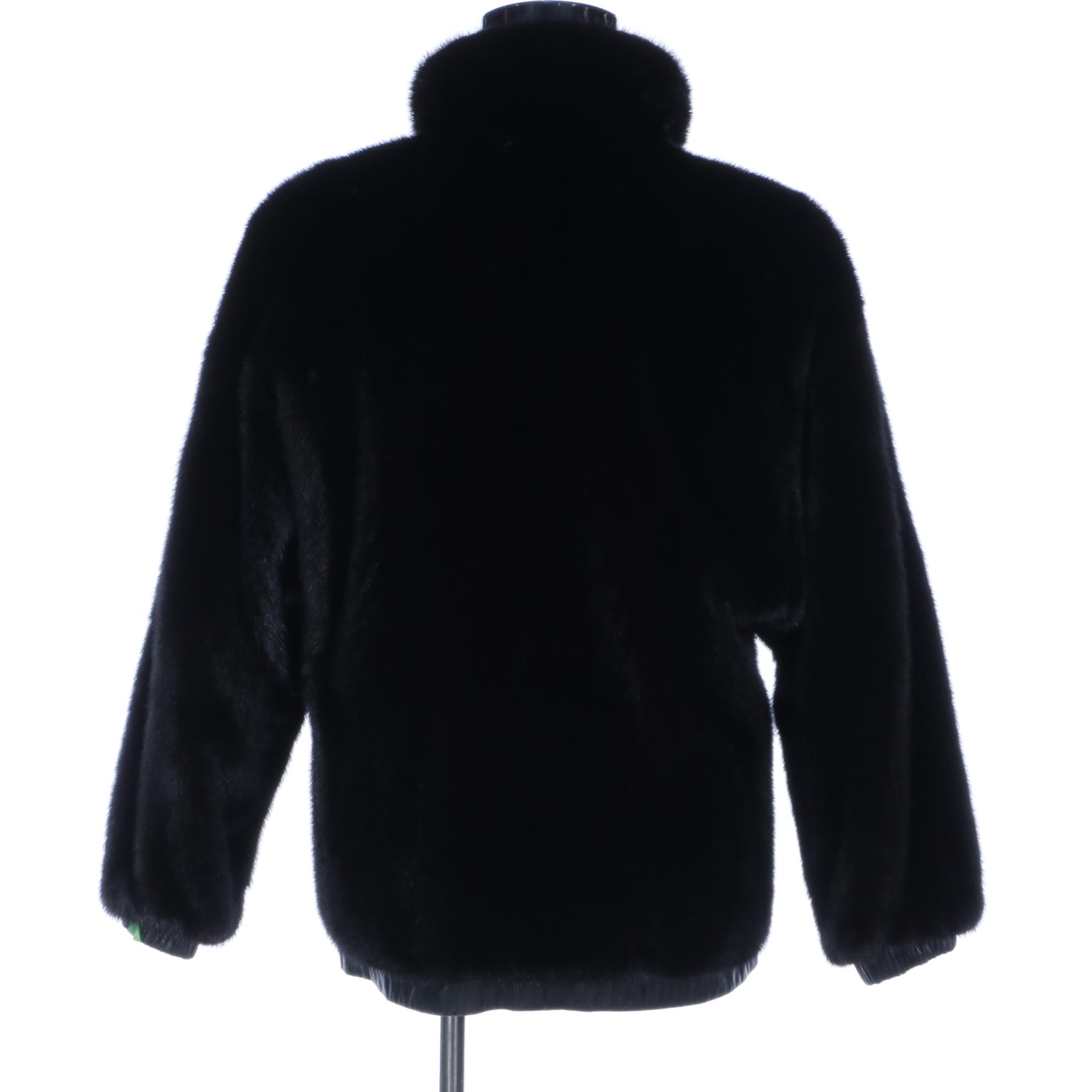 Reversible Zip-Front Black-Dyed Mink Fur and Lambskin Leather Jacket