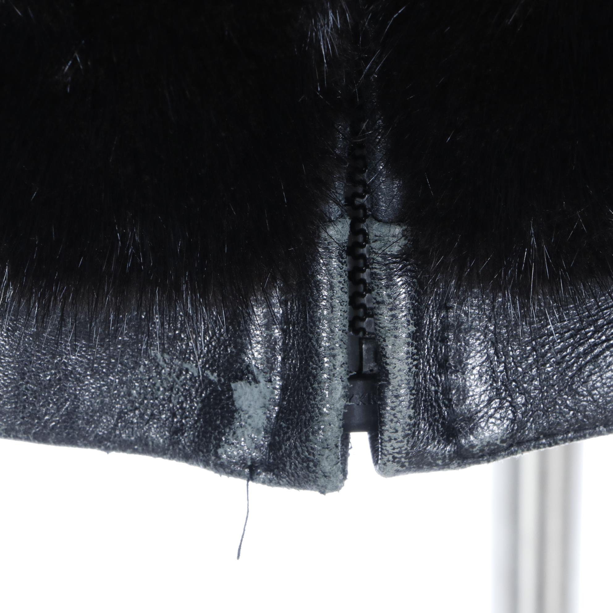 Reversible Zip-Front Black-Dyed Mink Fur and Lambskin Leather Jacket