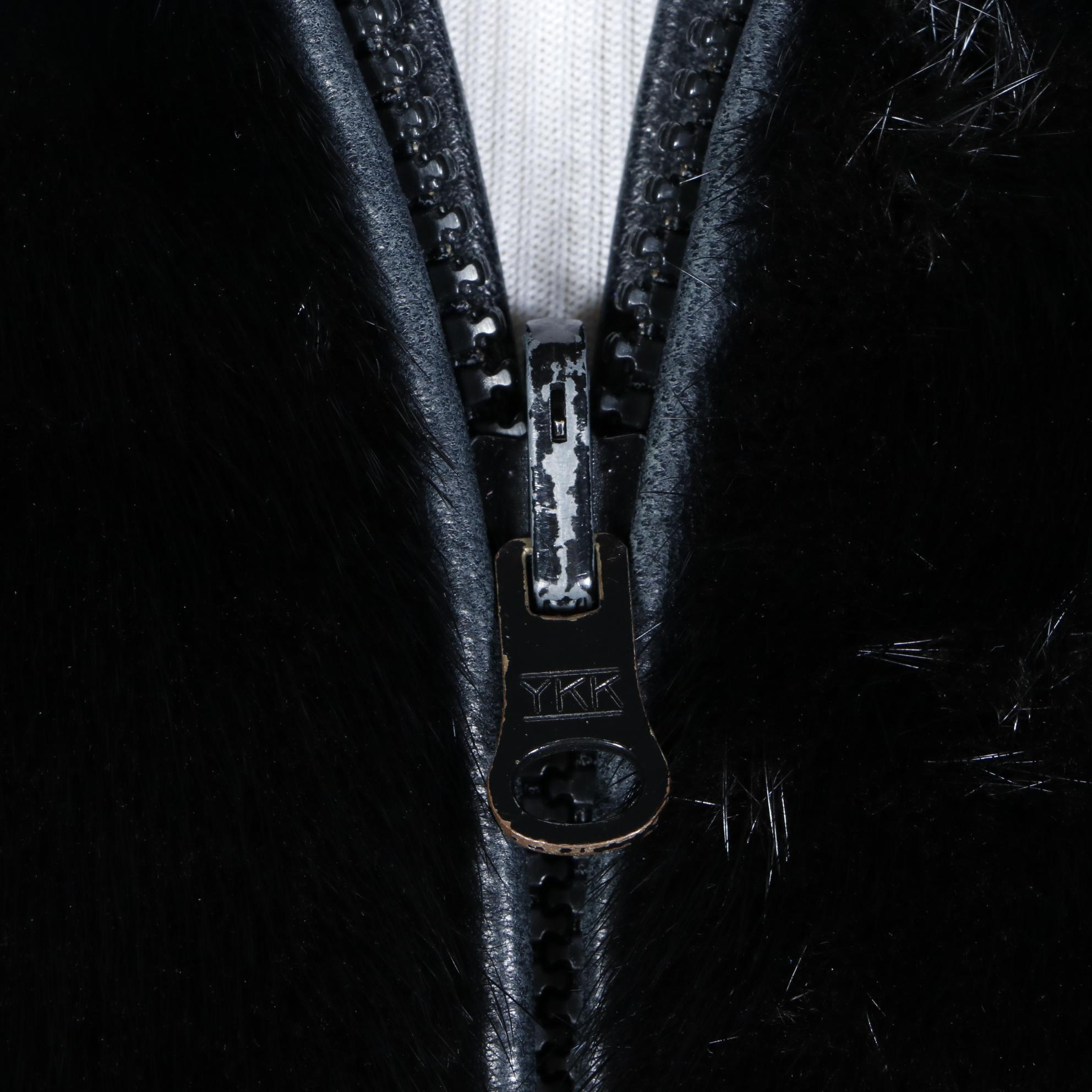 Reversible Zip-Front Black-Dyed Mink Fur and Lambskin Leather Jacket