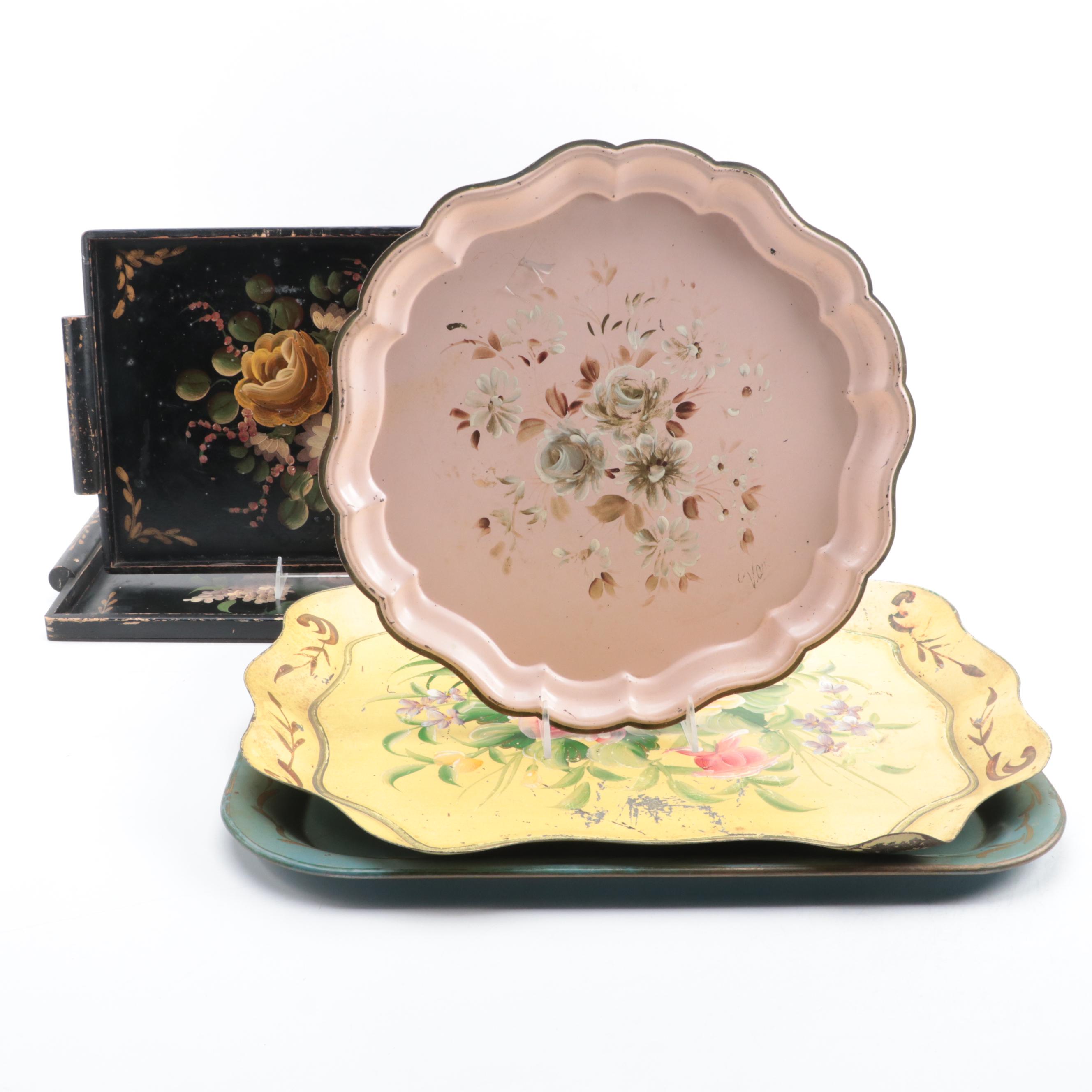 Hand-Painted Tole Trays and Wooden Serving Trays