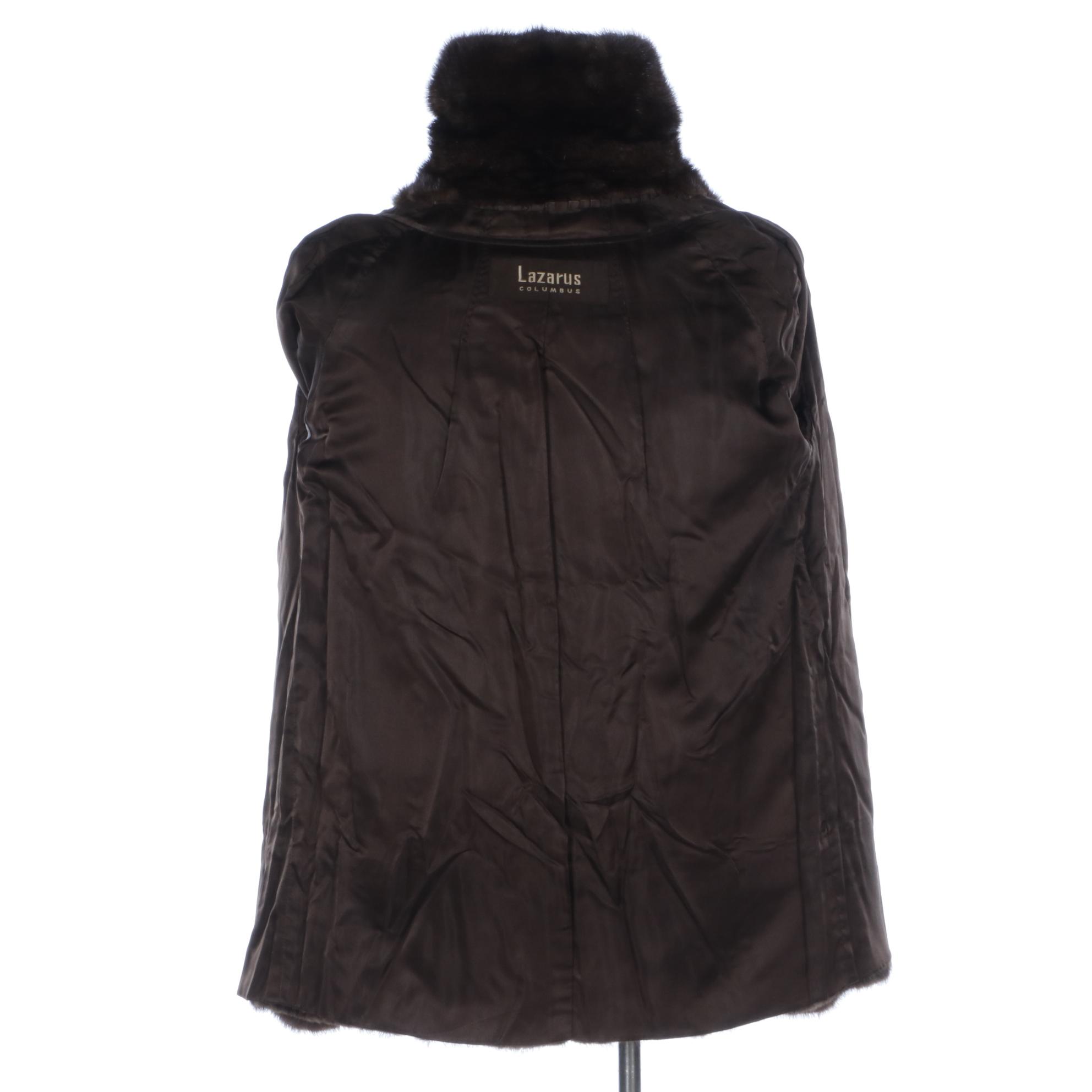 Dark Demi Buff Brown Mink Fur Jacket w/Shawl Collar by Lazarus Columbus