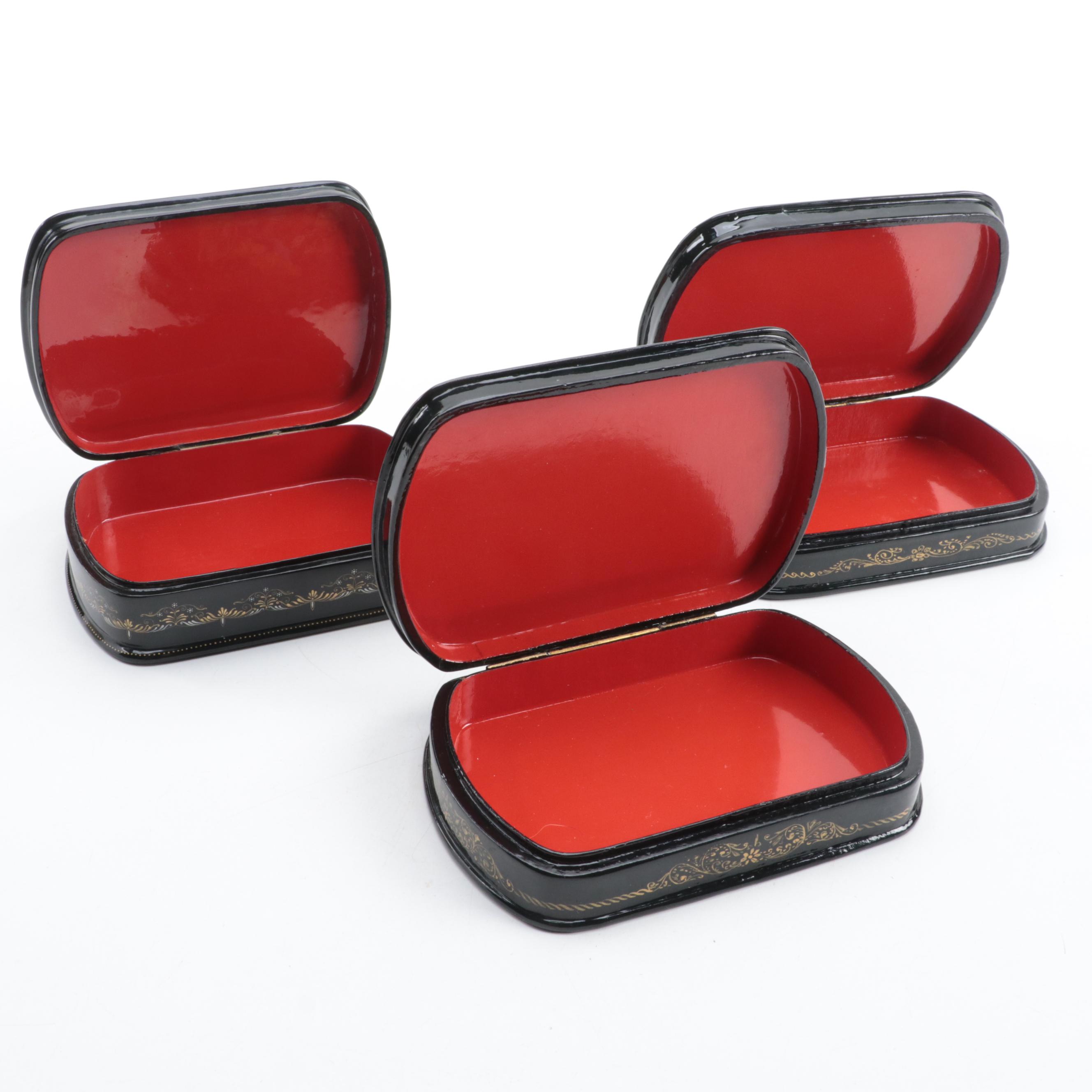 Russian Palekh Hand-Painted Fairytale Lacquer Boxes