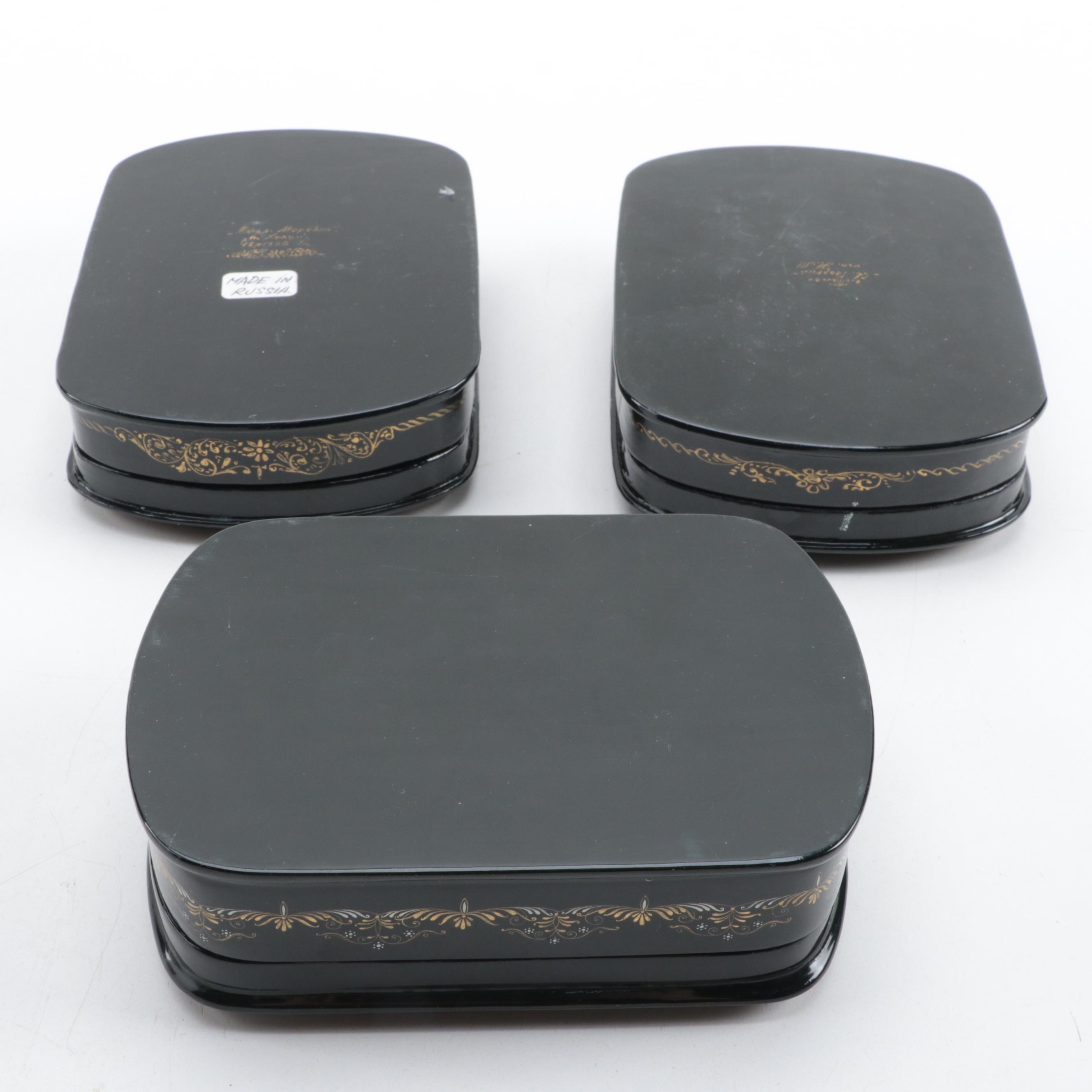 Russian Palekh Hand-Painted Fairytale Lacquer Boxes